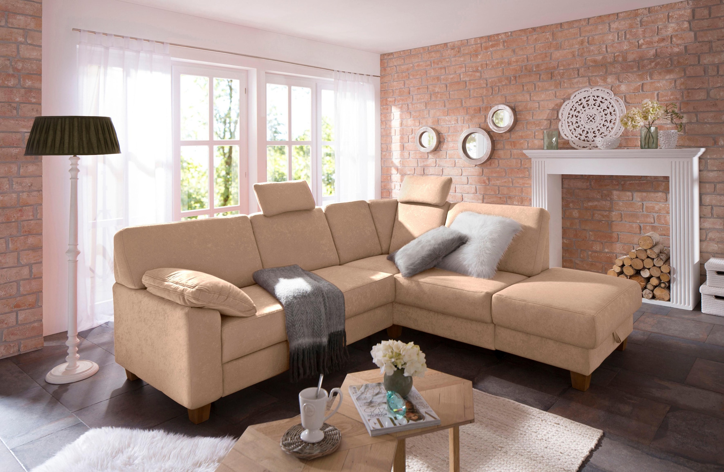 Home affaire Ecksofa »Belfort L-Form« mit Federkern, wahlweise mit Bettfunktion und Stauraum