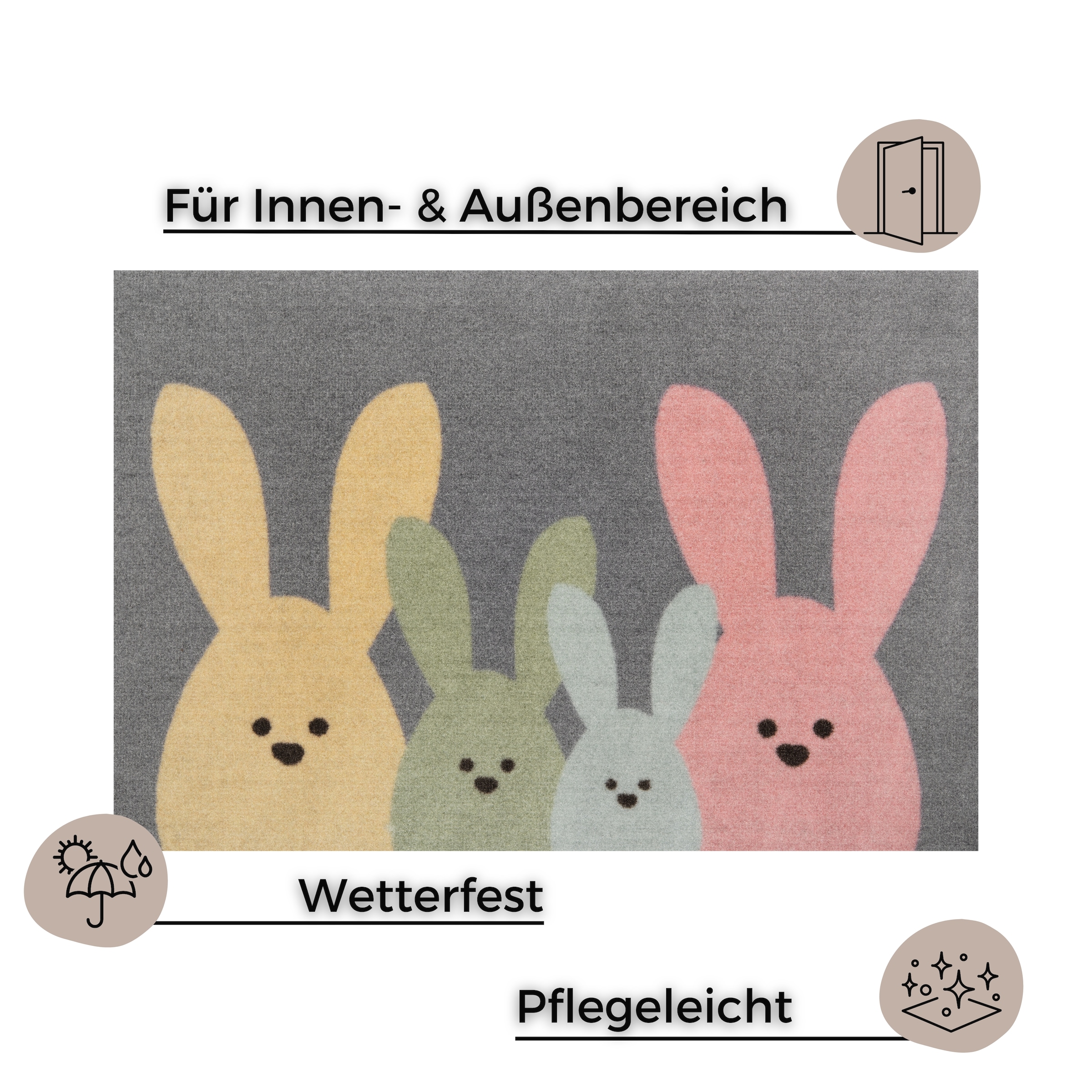 HANSE Home Fussmatte »Bunny Family, Türmatte«, rechteckig, 7 mm Höhe, Schmutzfangmatte, In-& Outdoor, Rutschfest, Waschbar, Türmatte, Ostern