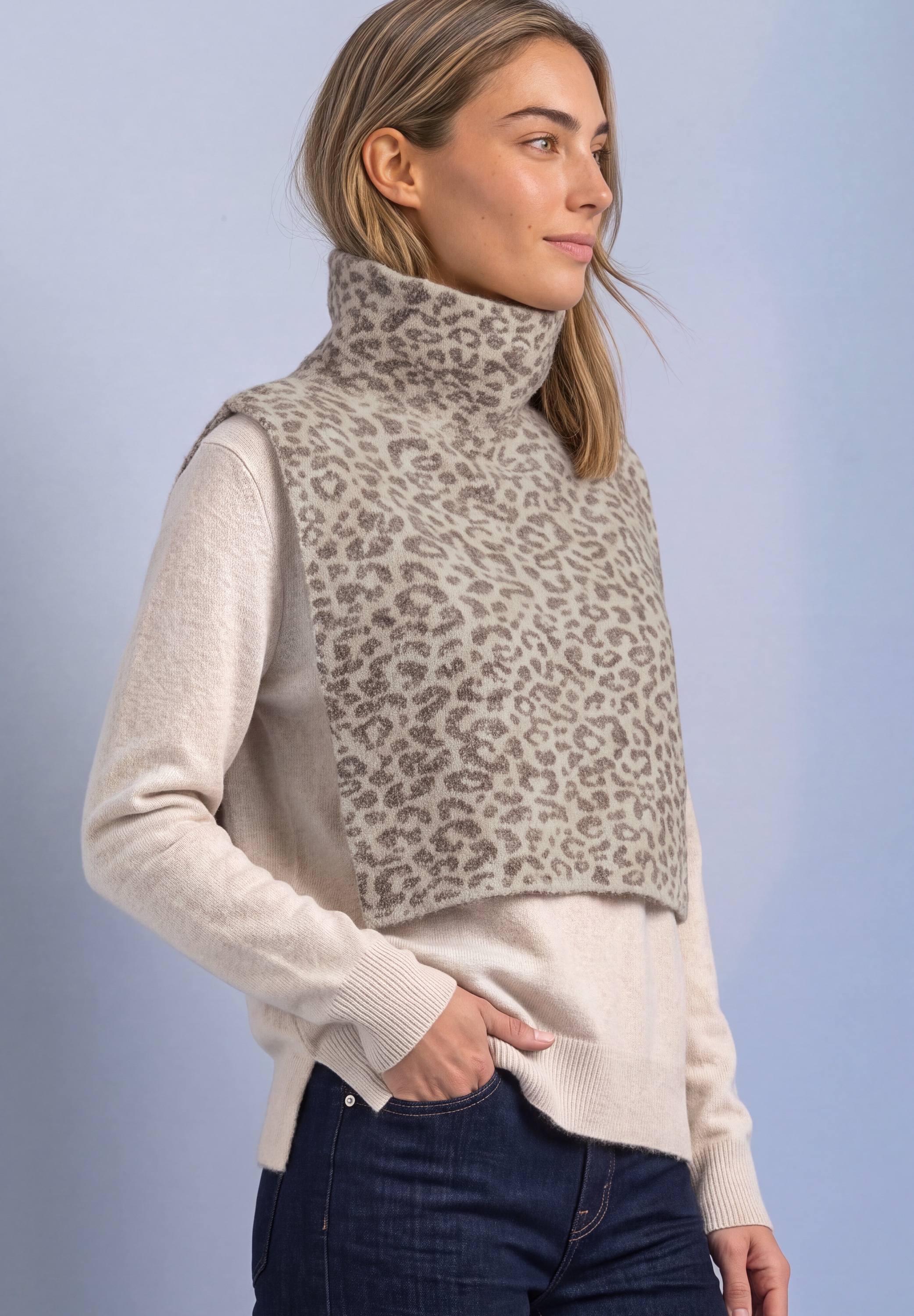 STREET ONE Pull-over Jacquard Kragen / Strickkragen mit Leo-Muster