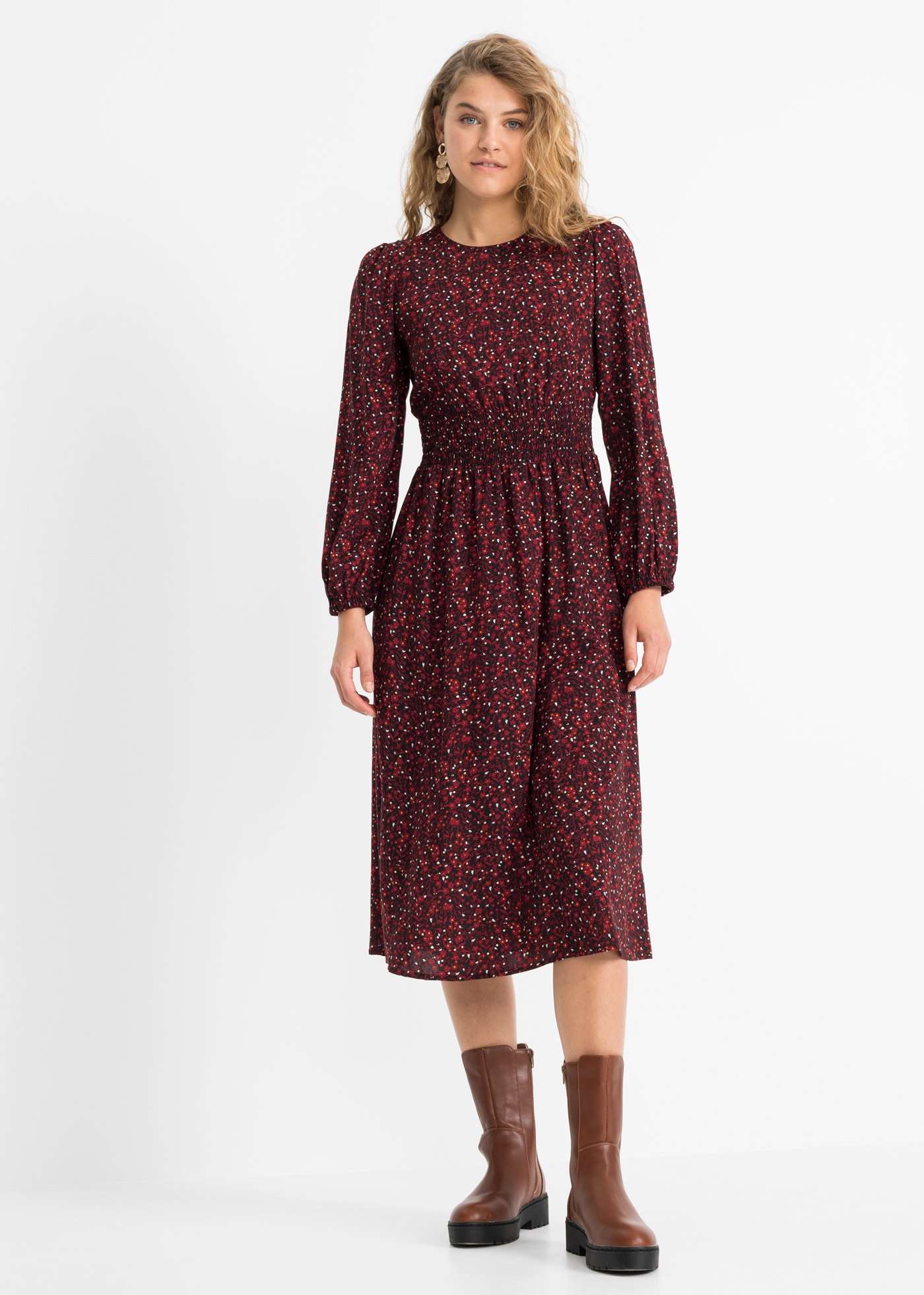 Image of bonprix Midikleid "Midikleid mit Blumenprint" für die Herbstsaison, aus Viskose, Oversize-Passform
