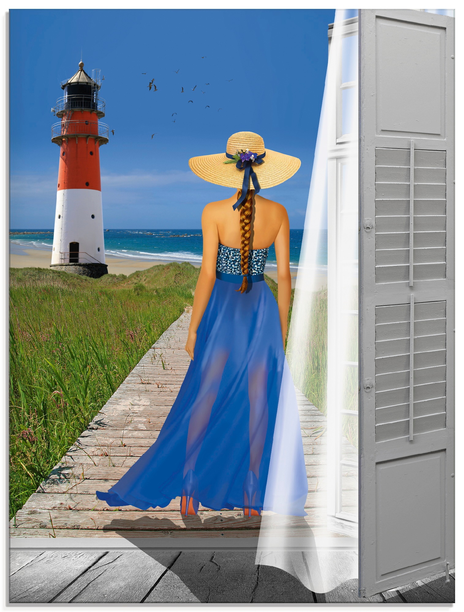 Image of Artland Glasbild "Urlaub am Meer" Frau 1 Stk. tlg. in verschiedenen Grössen