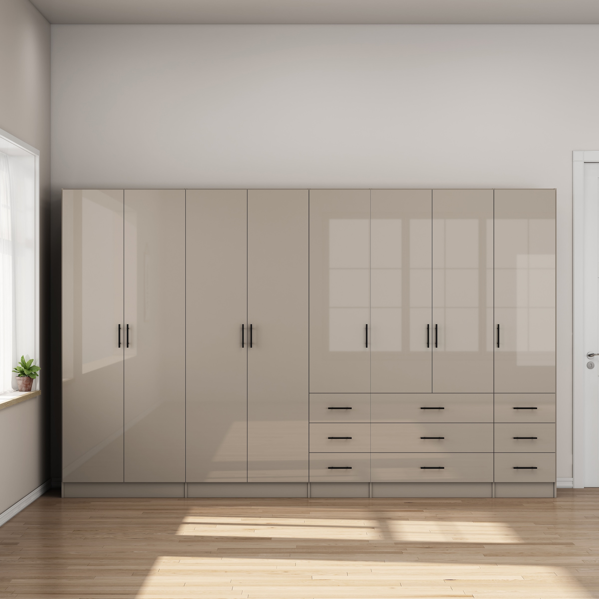 GOODproduct Kleiderschrank »Trento Schlafzimmerschrank Garderobe hochglanz« Schrank mit 8 Türen und 9 Schubladen, hochglänzende Fronten