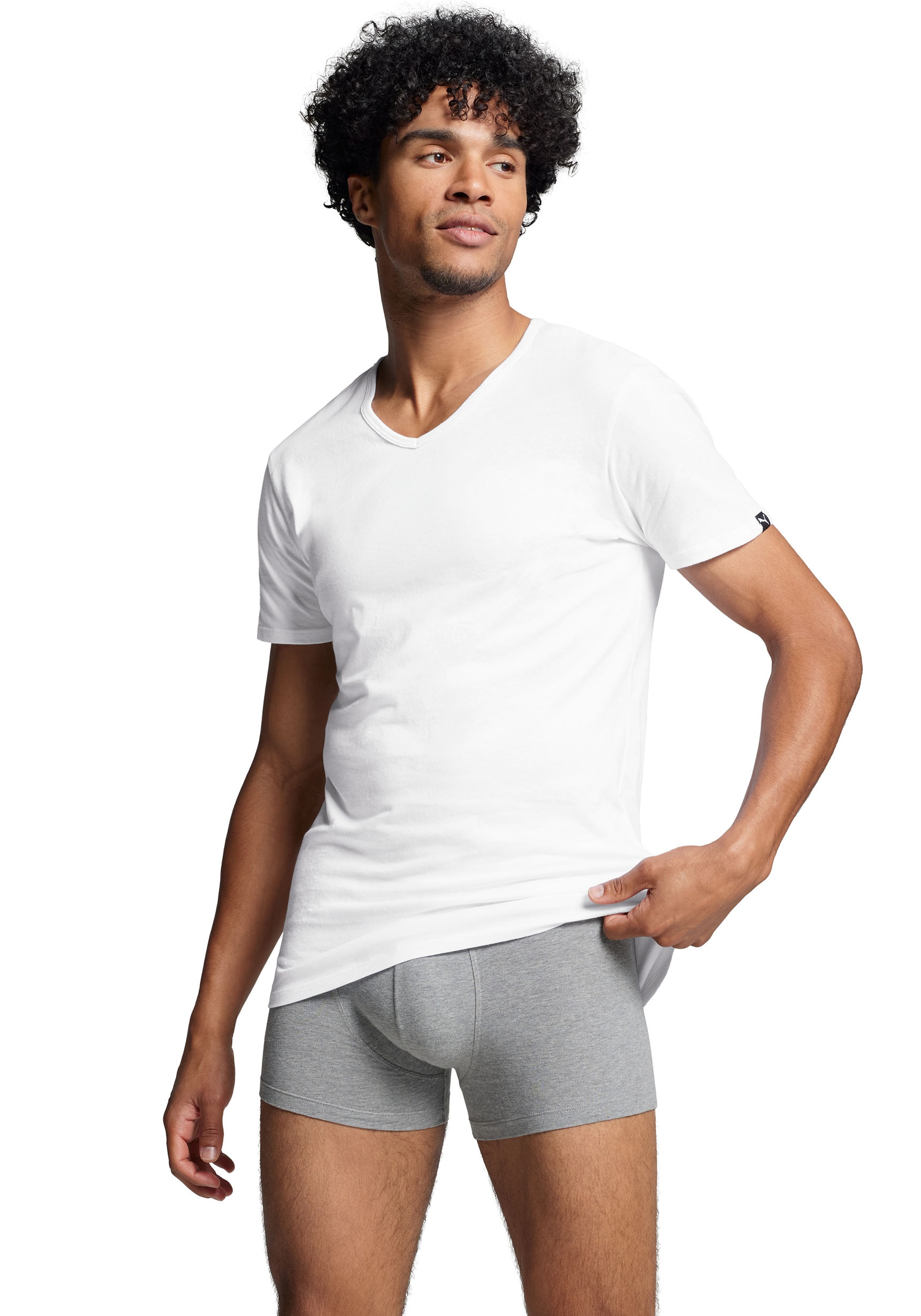 Image of PUMA T-Shirt "PUMA BASIC 2P V-NECK TEE" 2er Pack, V-Ausschnitt, Kurzarm, elastisch, Baumwolle