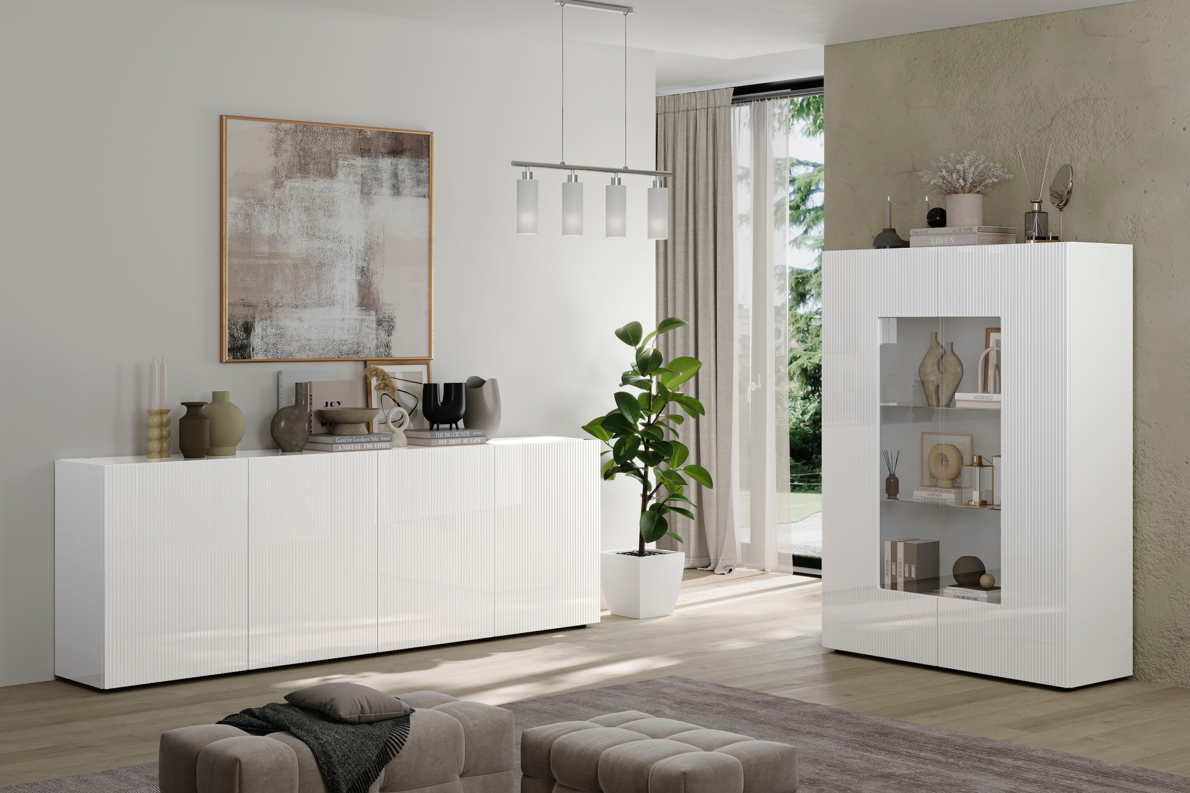 INOSIGN Sideboard »Rio Breite 240 cm, Kommode mit 4 Türen, Anrichte,« geriffelte MDF-Fronten, modern u. elegant, viel Stauraum