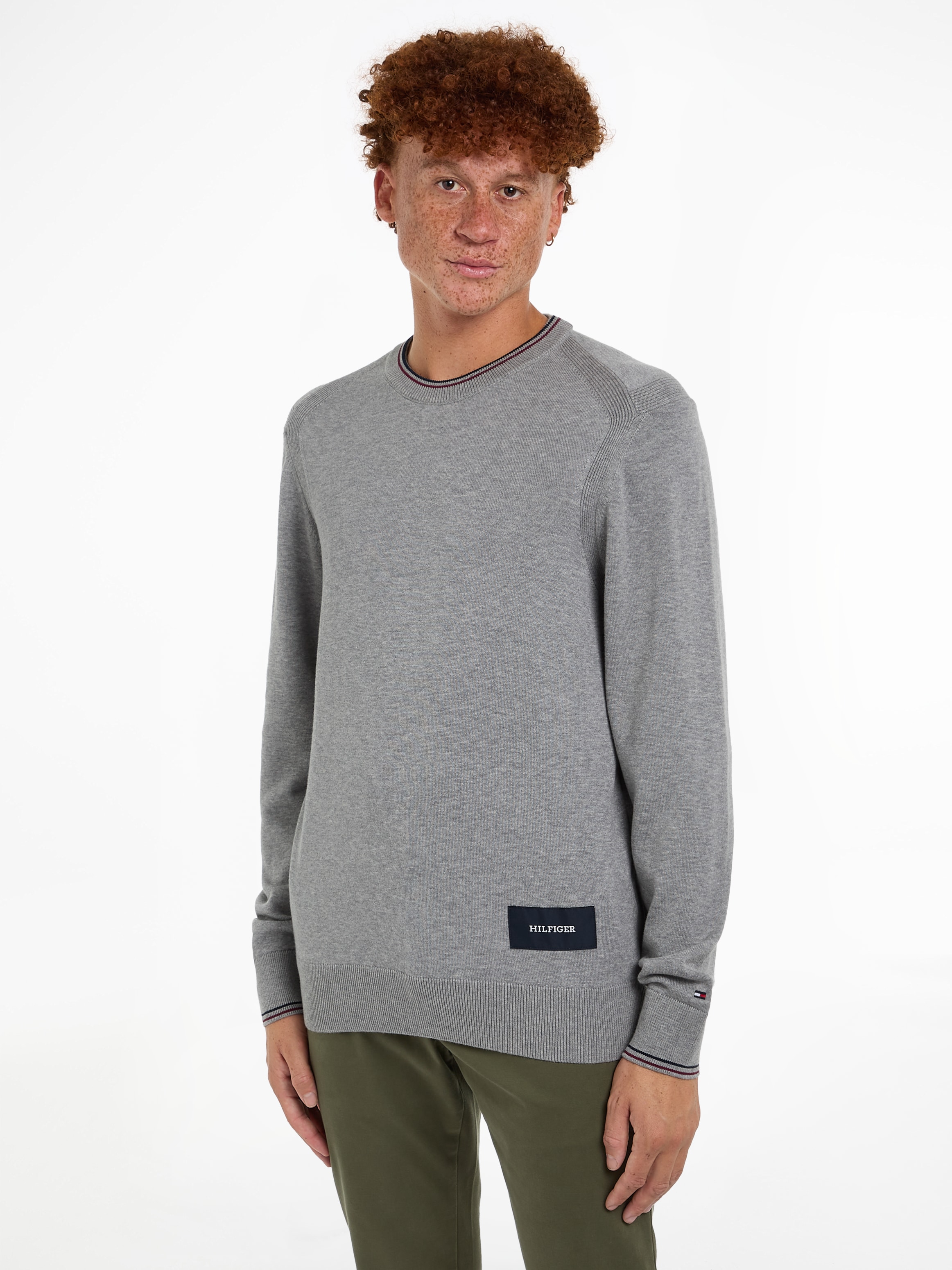 Rundhalspullover »RWB COTTON CREW NECK«, farbliche Akzente in Tommy Farben