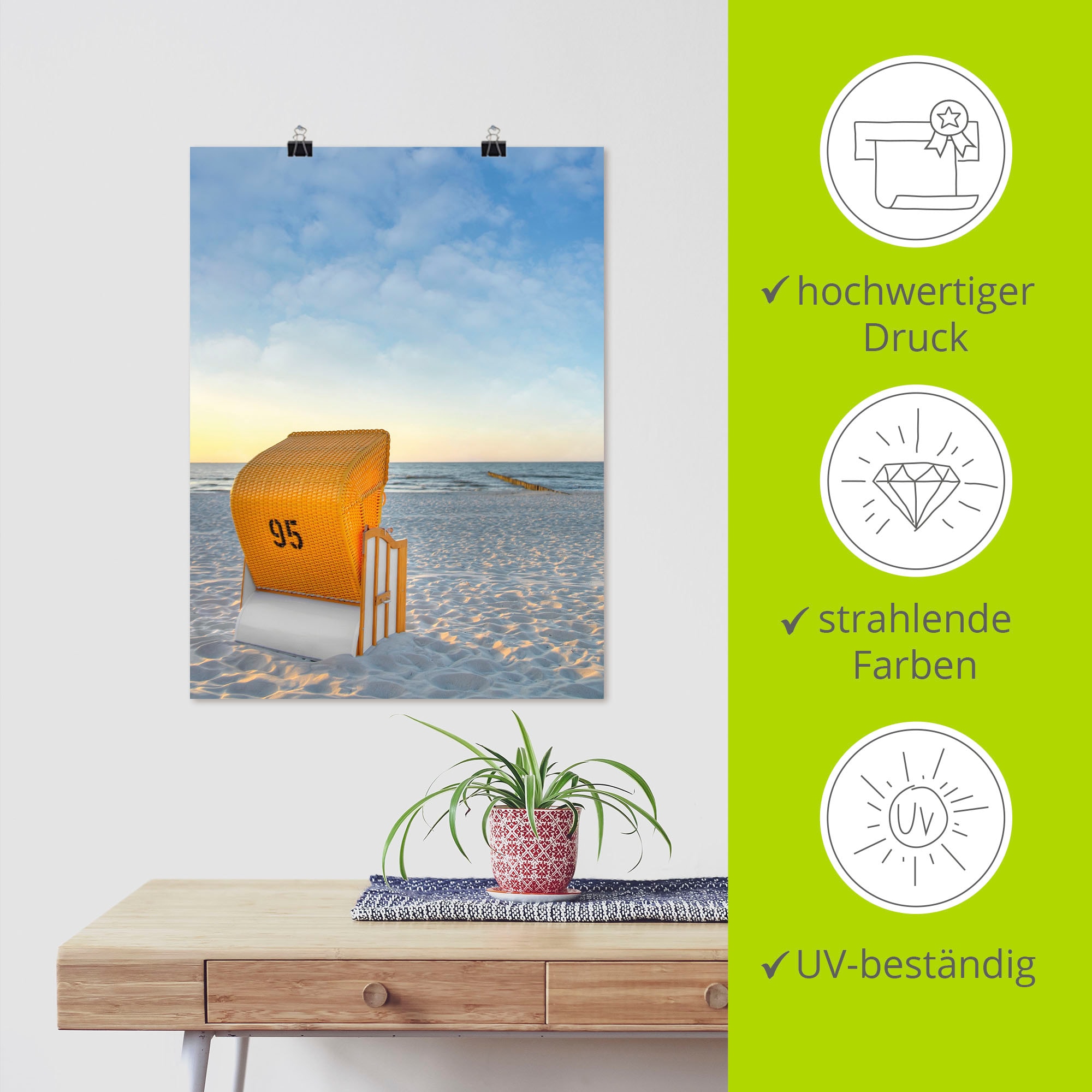 Artland Wandbild »Ostsee7 - Strandkorb«, Strand, (1 St.), als Alubild, Outdoorbild, Leinwandbild, Poster in verschied. Grössen