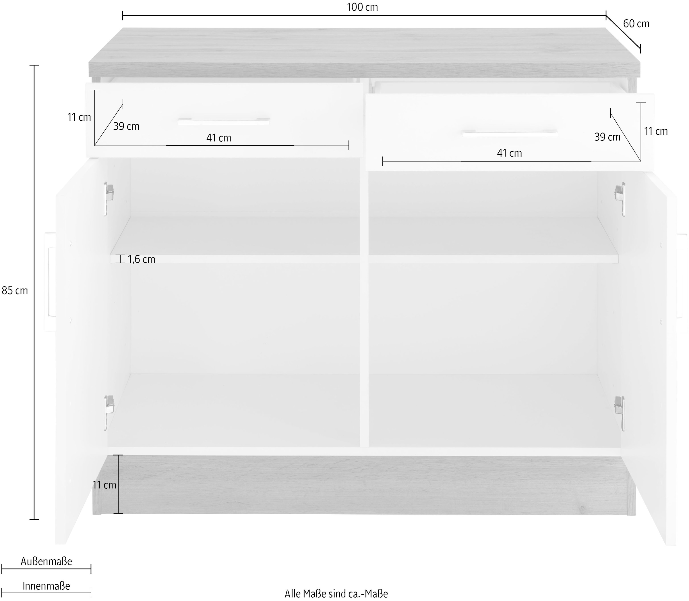 KOCHSTATION Armoire basse »KS-Colmar« 100 cm, avec poignée en métal, pour beaucoup de rangement