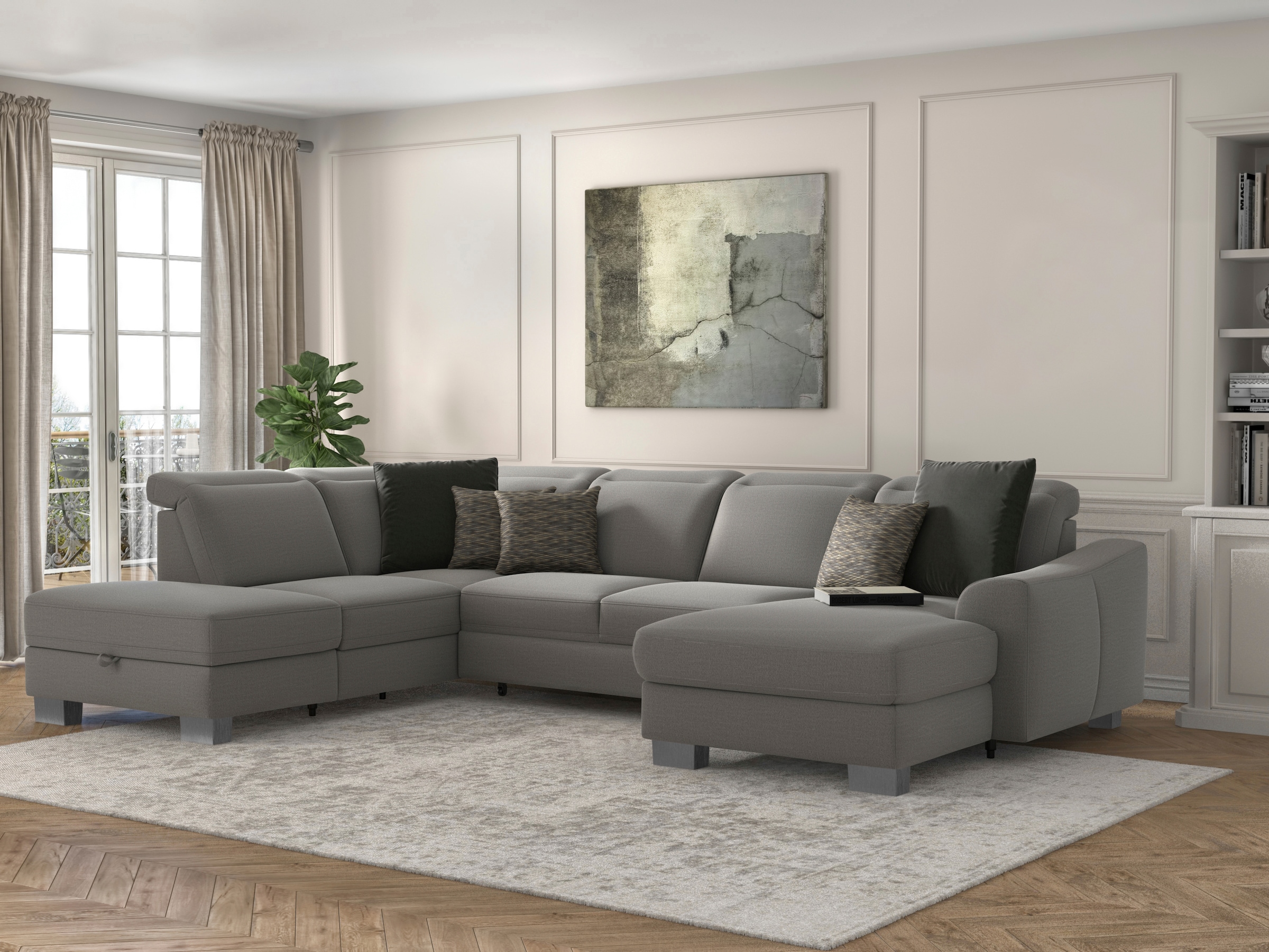 sit&more Wohnlandschaft »Dundee U-Form«, mit Federkern und Edelstahlfüssen, wahlweise mit Kopfteilverstellung