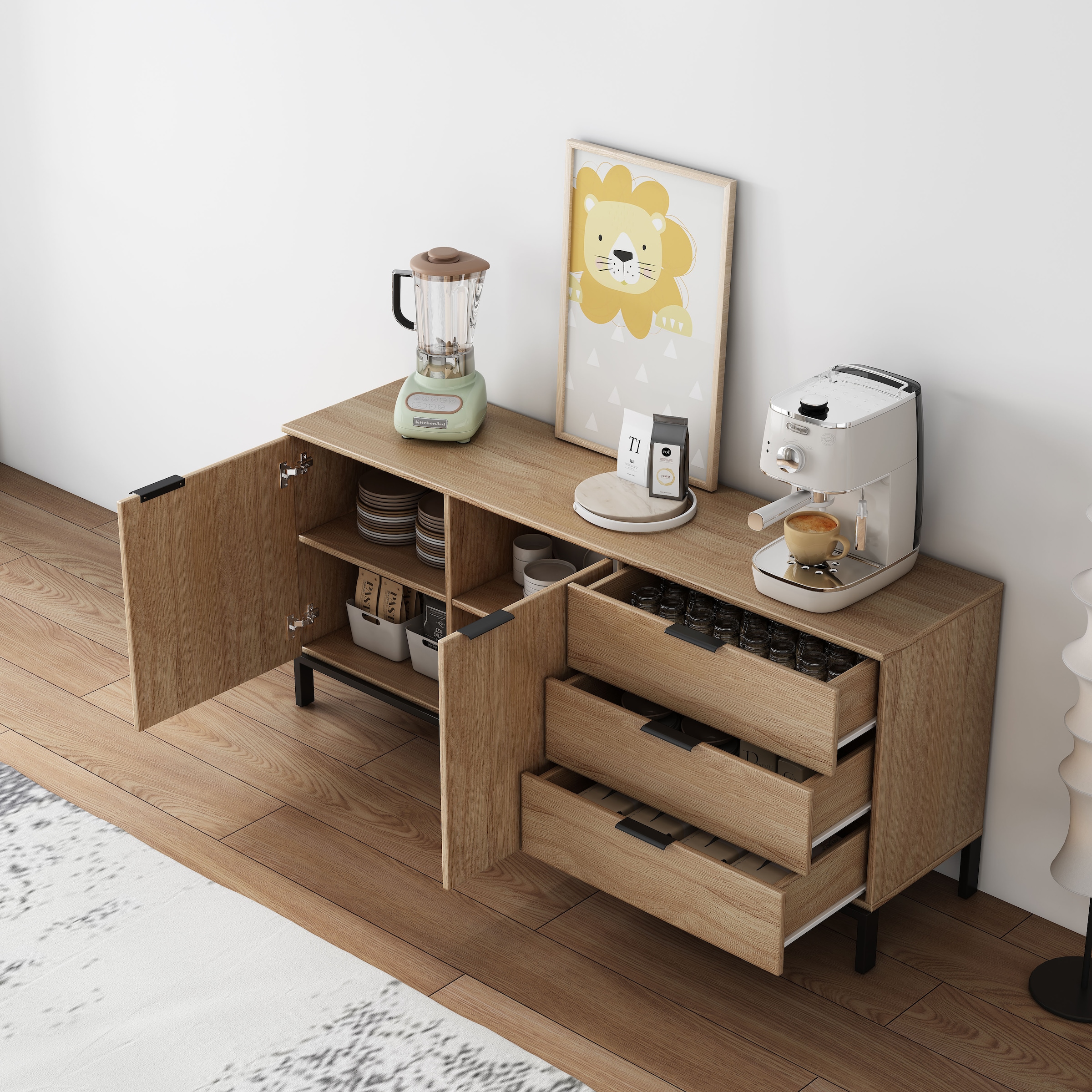 GOODproduct Sideboard »Jorinde« Melaminoberfläche, flexibler Stauraum und robustes Metallgestell