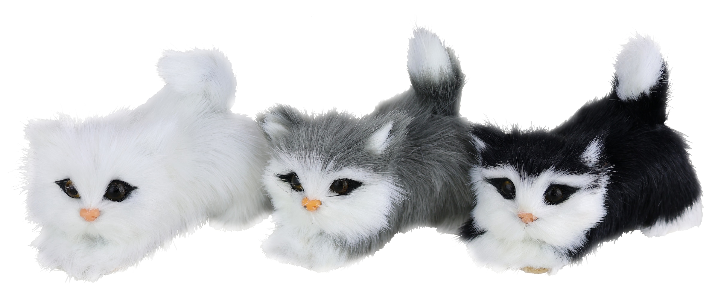Image of I.GE.A. Dekofigur "Tierfigur mini Katzen 3er Set" Kunstfell Statue Ornament Dekotier Deko-Objekt Pelztier Plüschtier