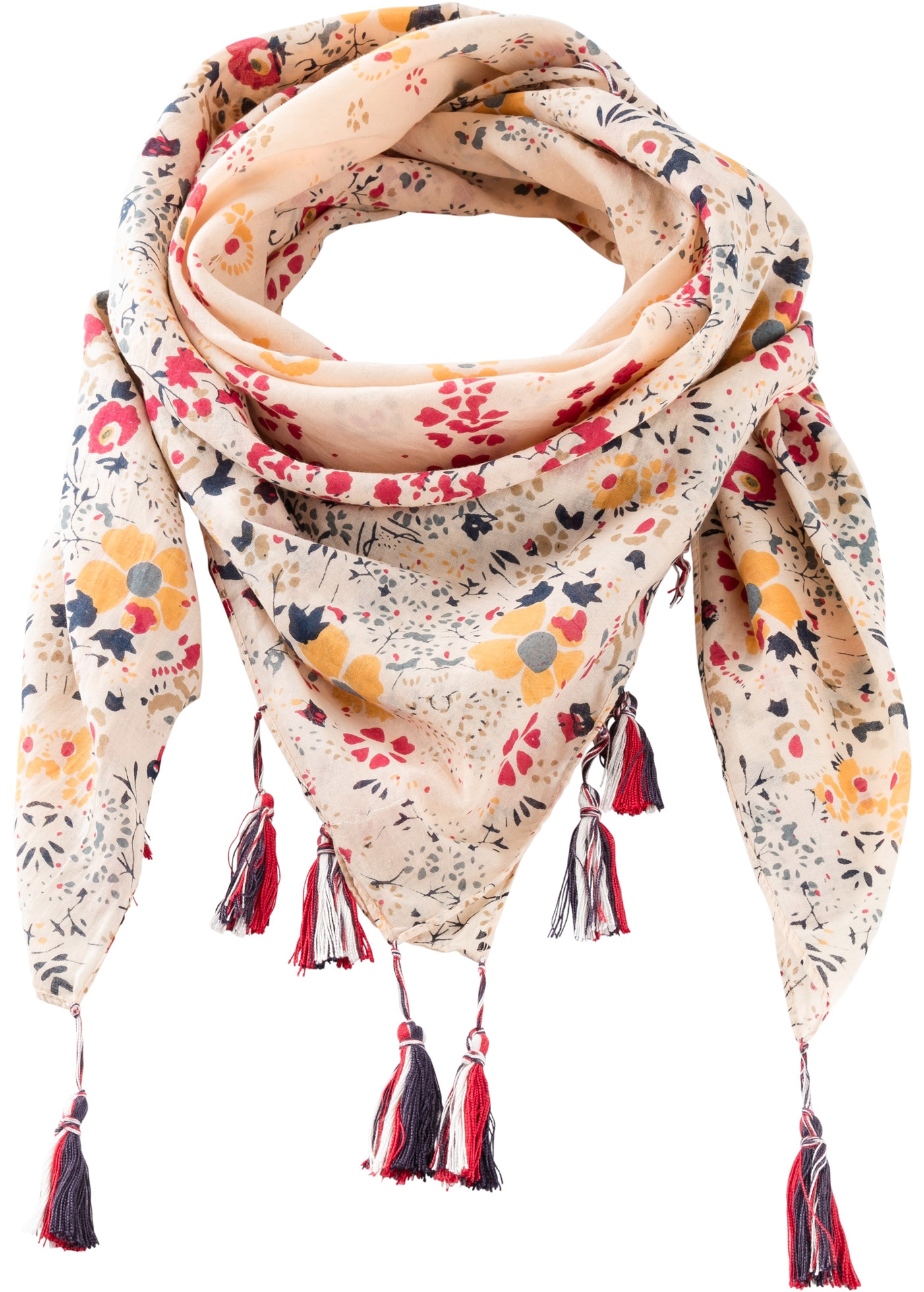 Image of bonprix Halstuch Dreieckstuch, aus Baumwolle, mit Tasseln, Casual Stil