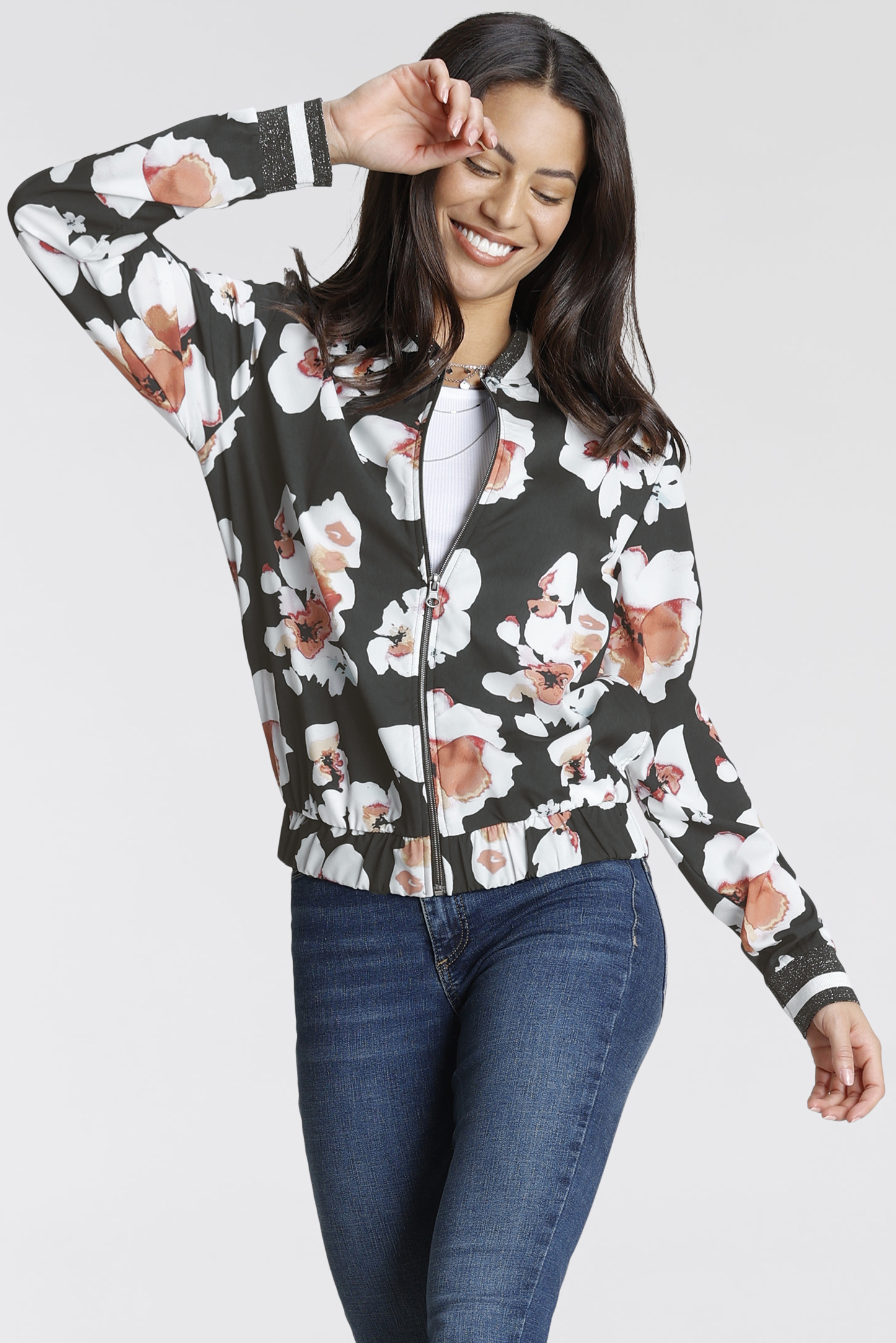 Bomberjacke, mit Blumenmuster