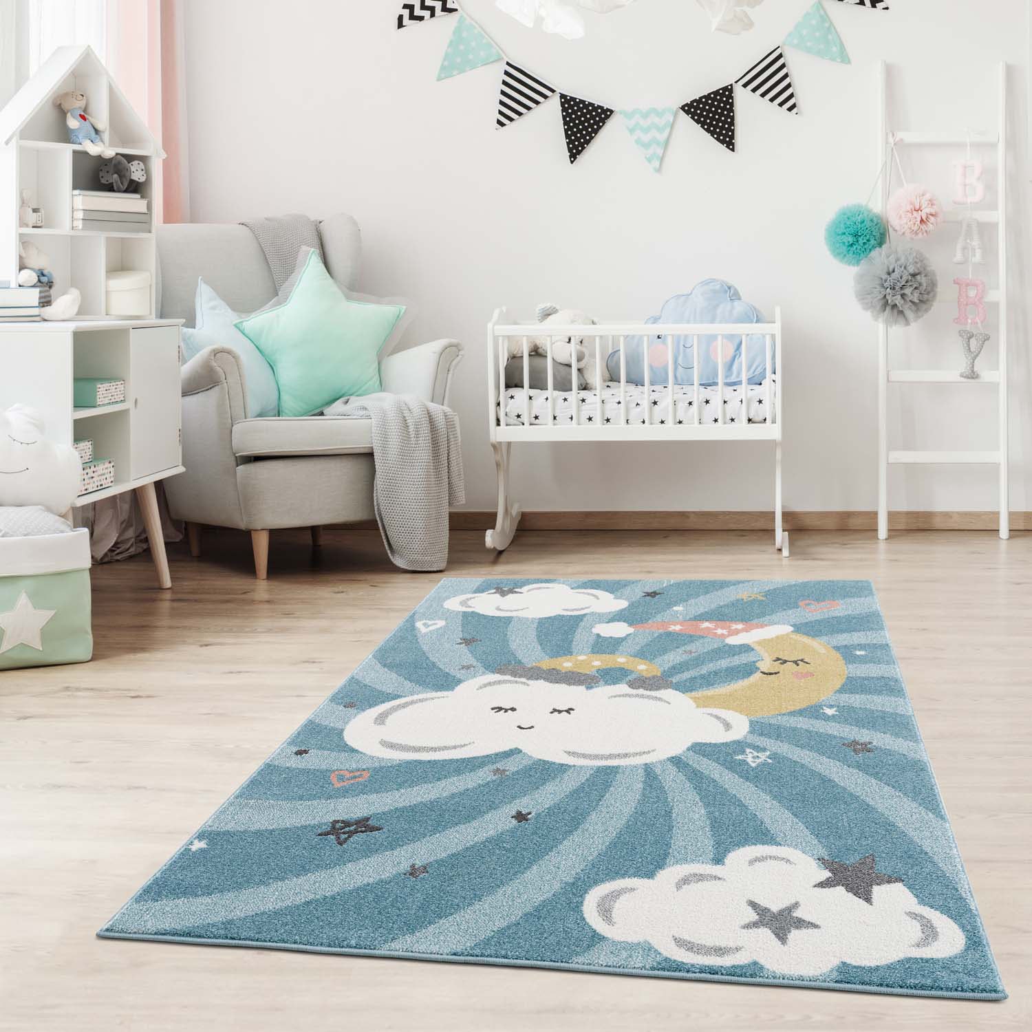 Image of Carpet City Kinderteppich "Anime9380" rechteckig 11 mm Höhe Teppich Mond, Wolken, Sterne, Weicher Flor
