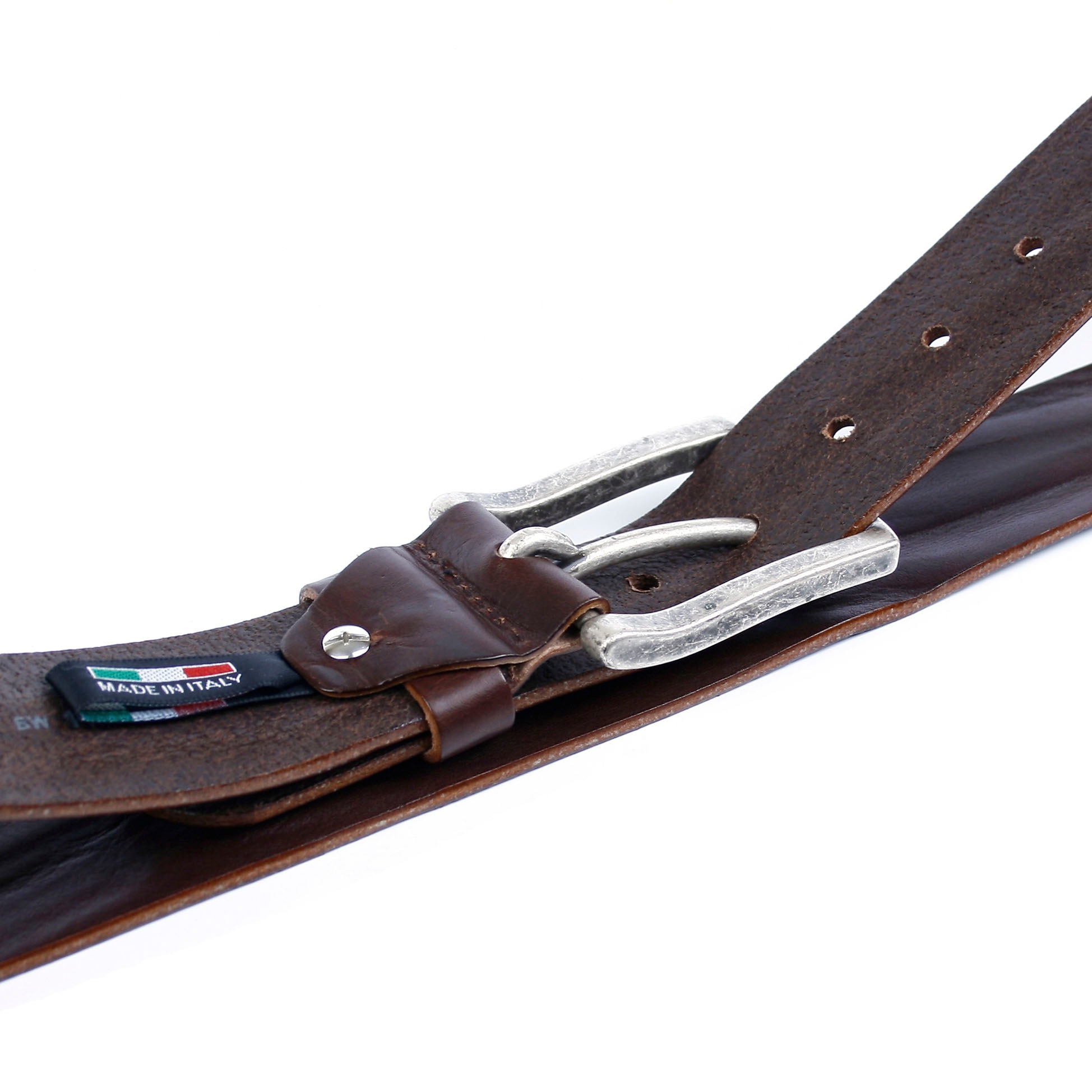 Anthoni Crown Ceinture en cuir en brun foncé avec boucle mate finition antique