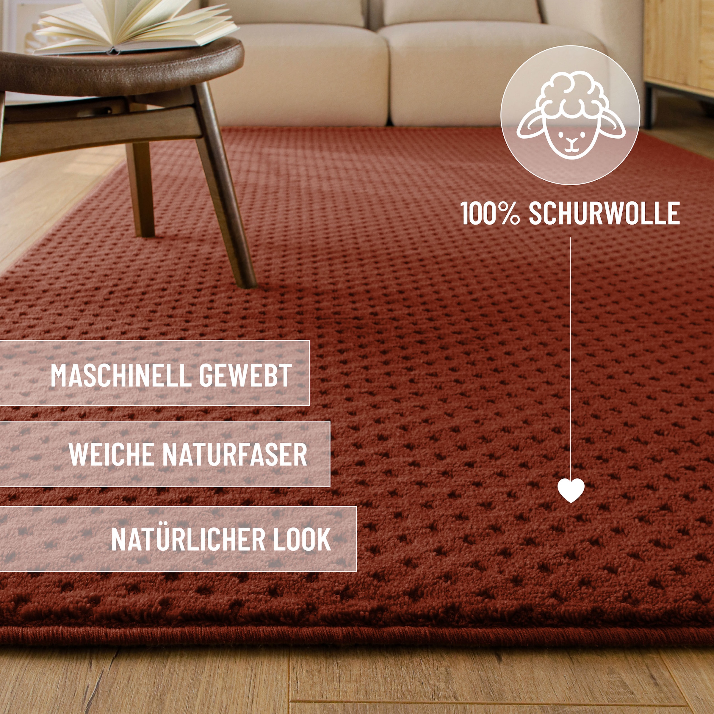 Wecon home Teppich »Castello THREE« rechteckig 7 mm Höhe Schurwolle, Kurzflor mit Hoch-Tief-Effekt, Wohnzimmer, Punktmuster