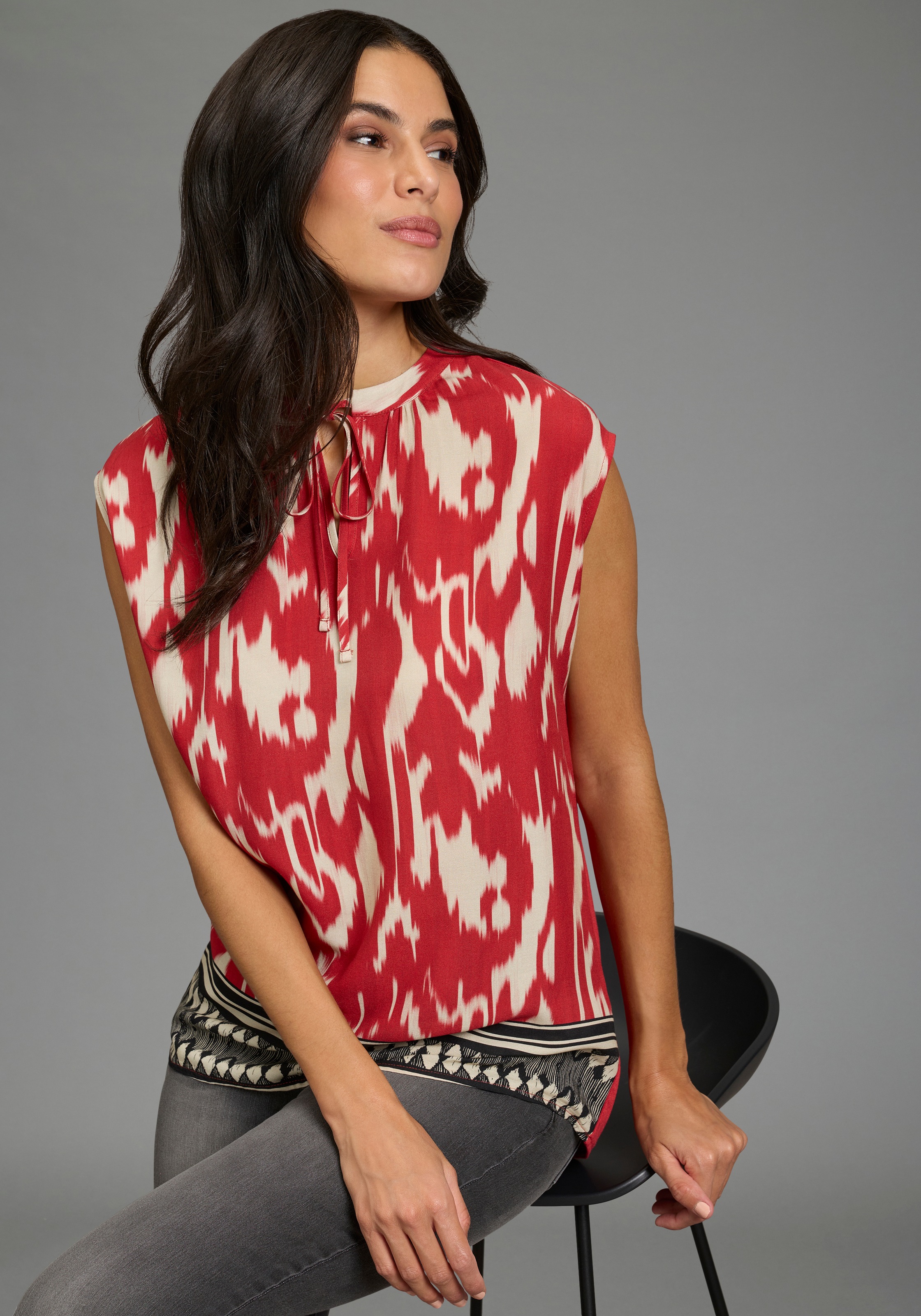 Laura Scott Shirtbluse gemustert mit Bordüren-Print, Kurzarm, aus Viskose