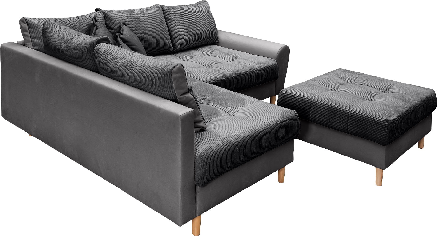 Home affaire Ecksofa »Rice L-Form«, (Set, mit Hocker), mit Bonnellfederkern, Hocker & Kissen, Ottomane beidseitig montierbar