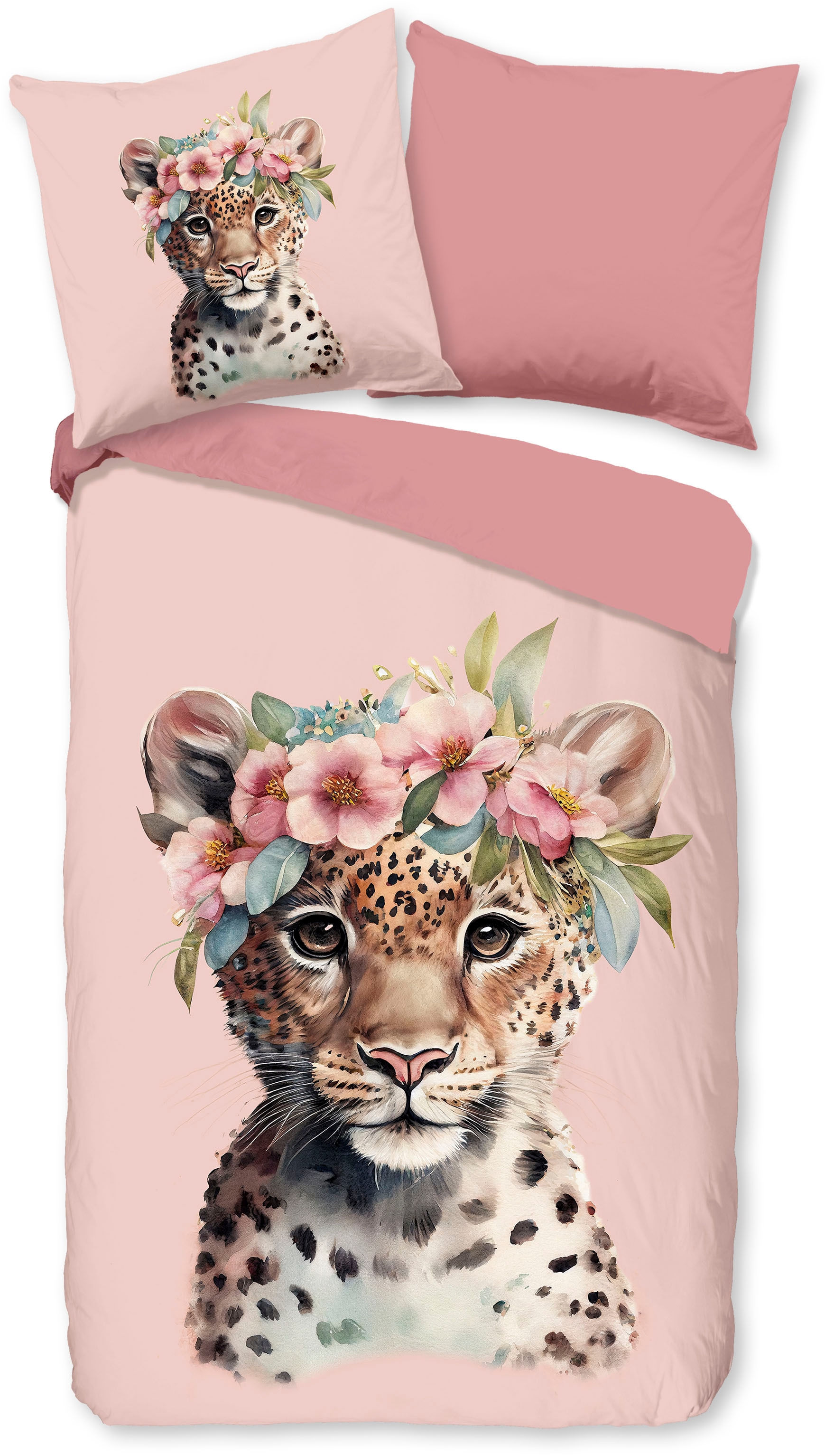 good morning Kinderbettwäsche »Kiranmu« 2 Stk. tlg. Flanell Biber, 135x200, Warm, Reissverschluss, Wende, Mädchen, leopard