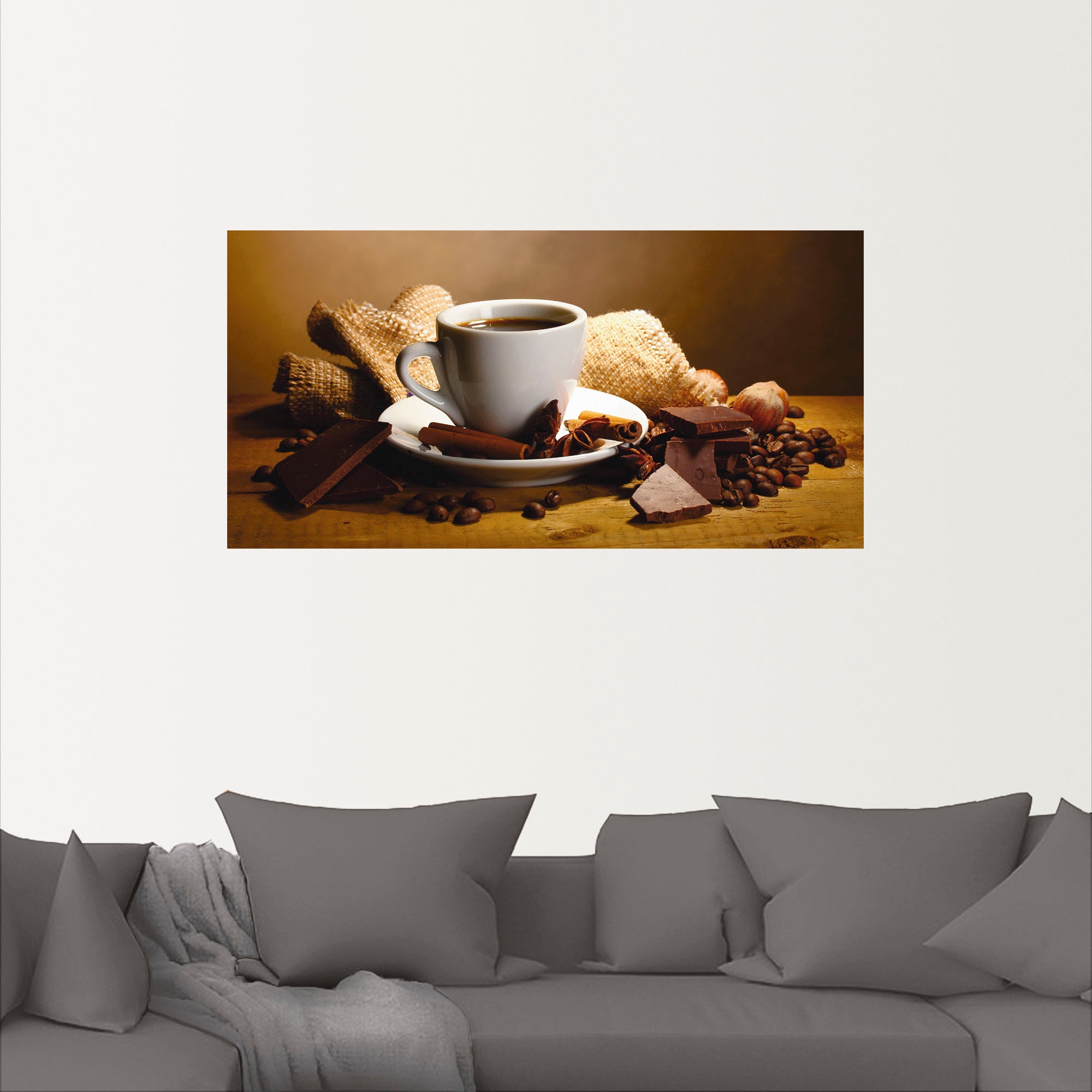 Artland Wandbild »Kaffeetasse Zimtstange Nüsse Schokolade«, Getränke, (1 St.), als Leinwandbild, Poster, Wandaufkleber in verschied. Grössen