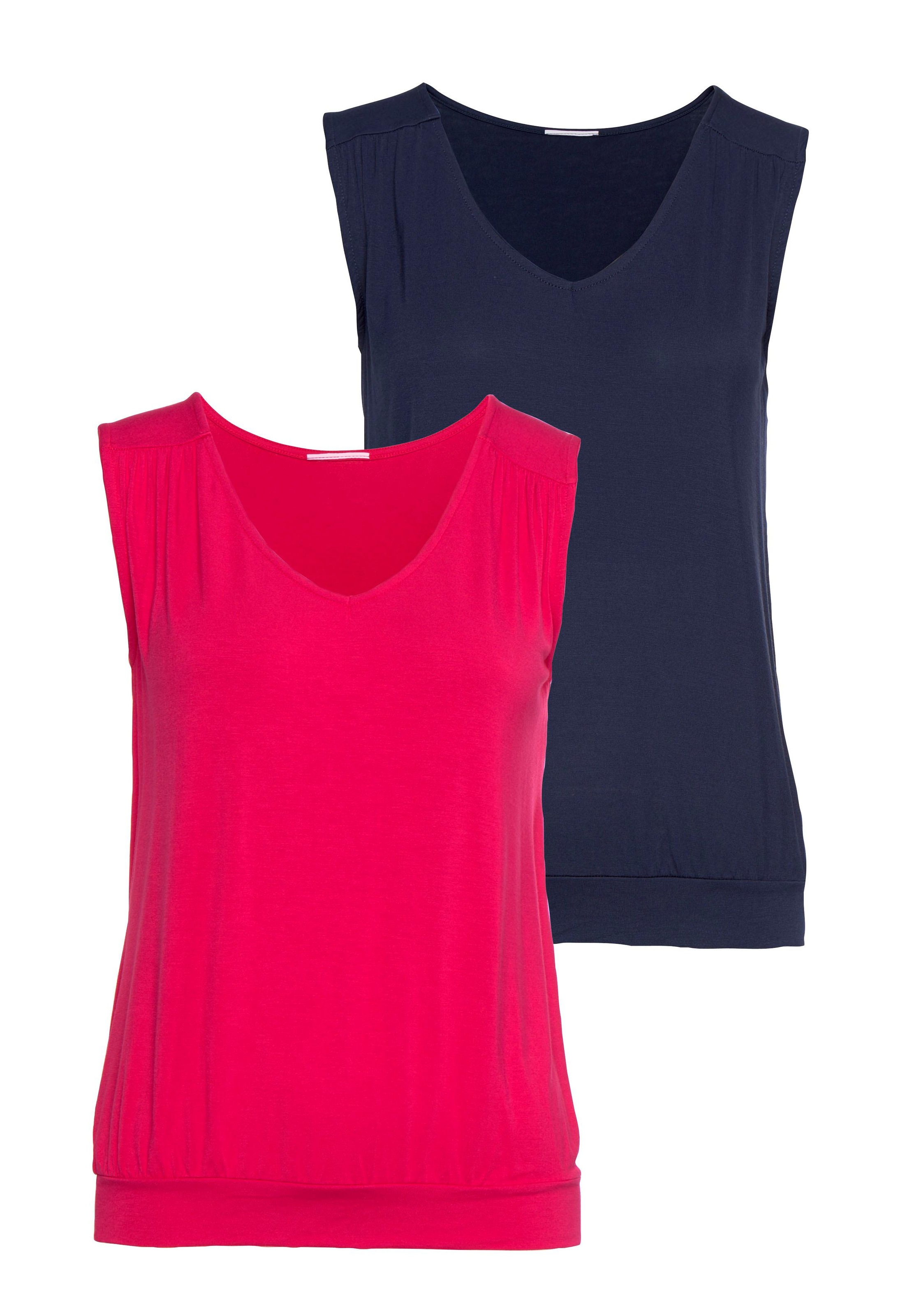 Image of LASCANA Tanktop, (2er-Pack), mit kleiner Schulterraffung bei Ackermann Versand Schweiz