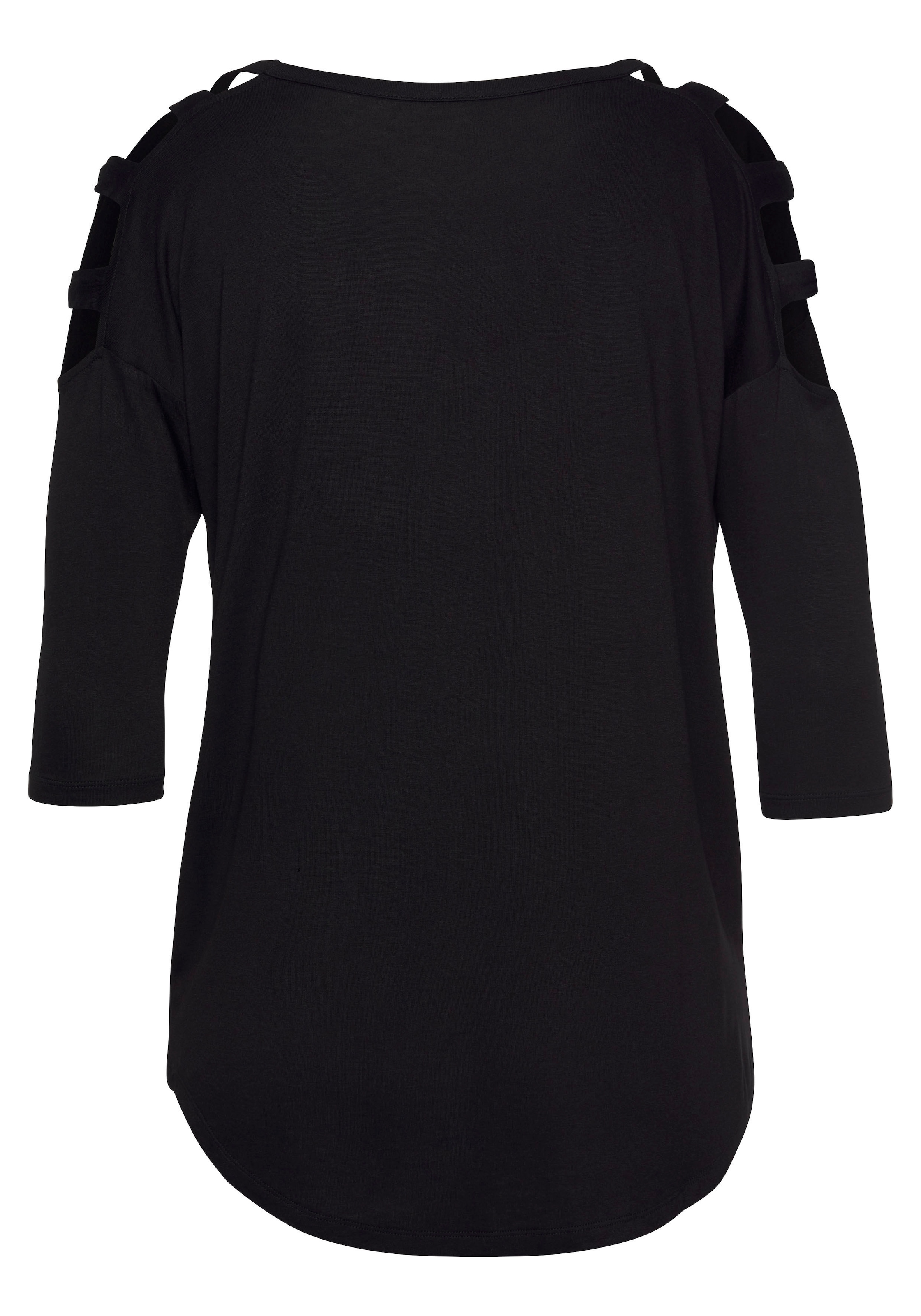 LASCANA 3/4-Arm-Shirt, mit Cut-outs, raffiniertes Longsleeve, schulterfrei