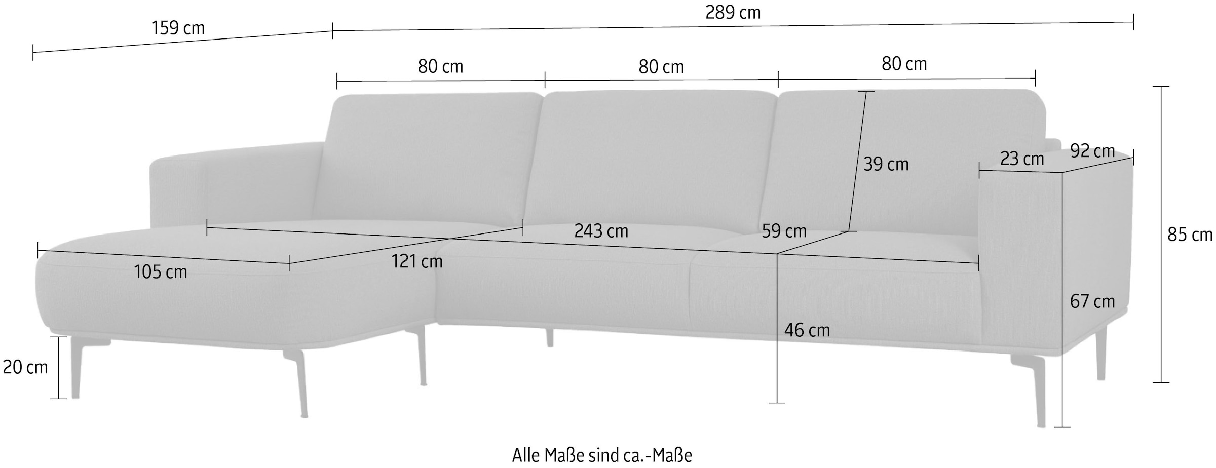 GOODproduct Ecksofa »Lillith, 289 cm, L-Form, gemütlicher Sitzkomfort« Eckcouch mit runder Recamiere links/rechts , Strukturstoff