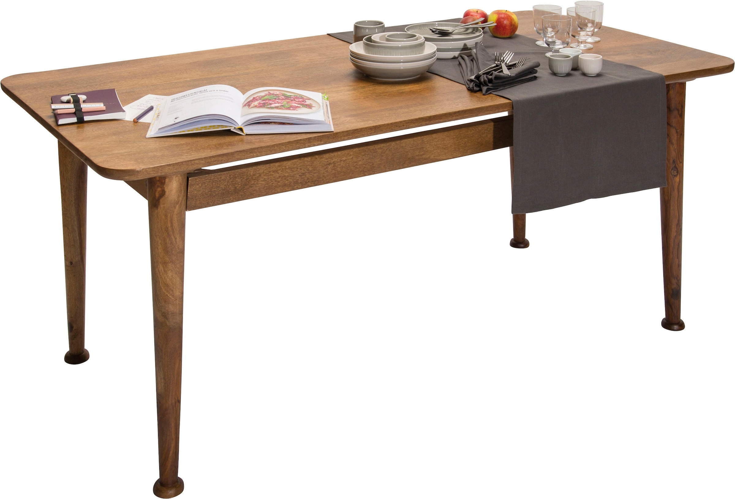 SIT Table de salle à manger »Vaduz 180 x 90 cmaus Mangoholz Massivholz« pieds en bois marquants avec talons décoratifs en forme d'assiette