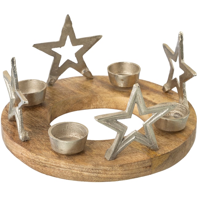 Creativ home Teelichthalter »Kerzenhalter KRANZ, Weihnachtsdeko«, (1 St.),  Adventsleuter mit Sternen, 4-flammig bequem kaufen