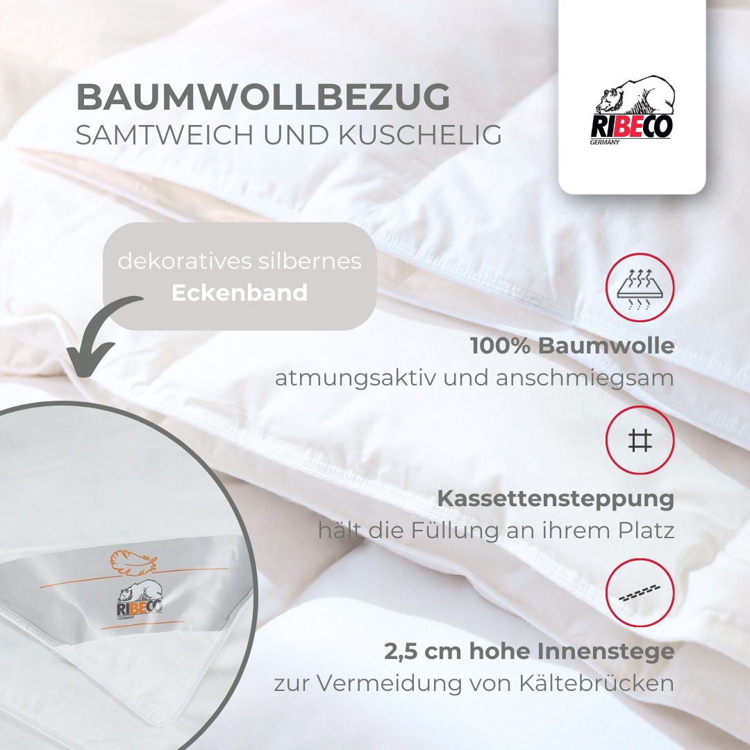 RIBECO Federbettdecke »Laram, Bettdecken für Sommer oder Winter, Made in Germany«, extrawarm, Füllung 90% Federn, 10% Daunen, Bezug Baumwolle, (1 St.), Super Preis-Leistung, Bettdecke 135x200 cm oder 155x220 cm, Decke
