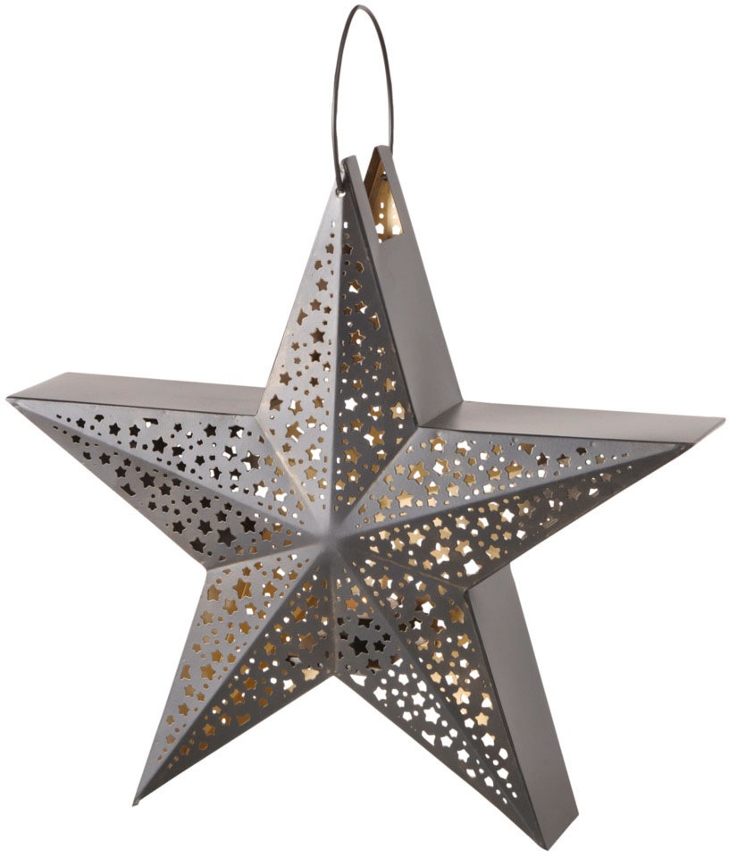 BOLTZE Windlicht »Weihnachtsdeko«, mit kleinen Sternen verziert, grosser Weihnachtsstern Eisen Metall