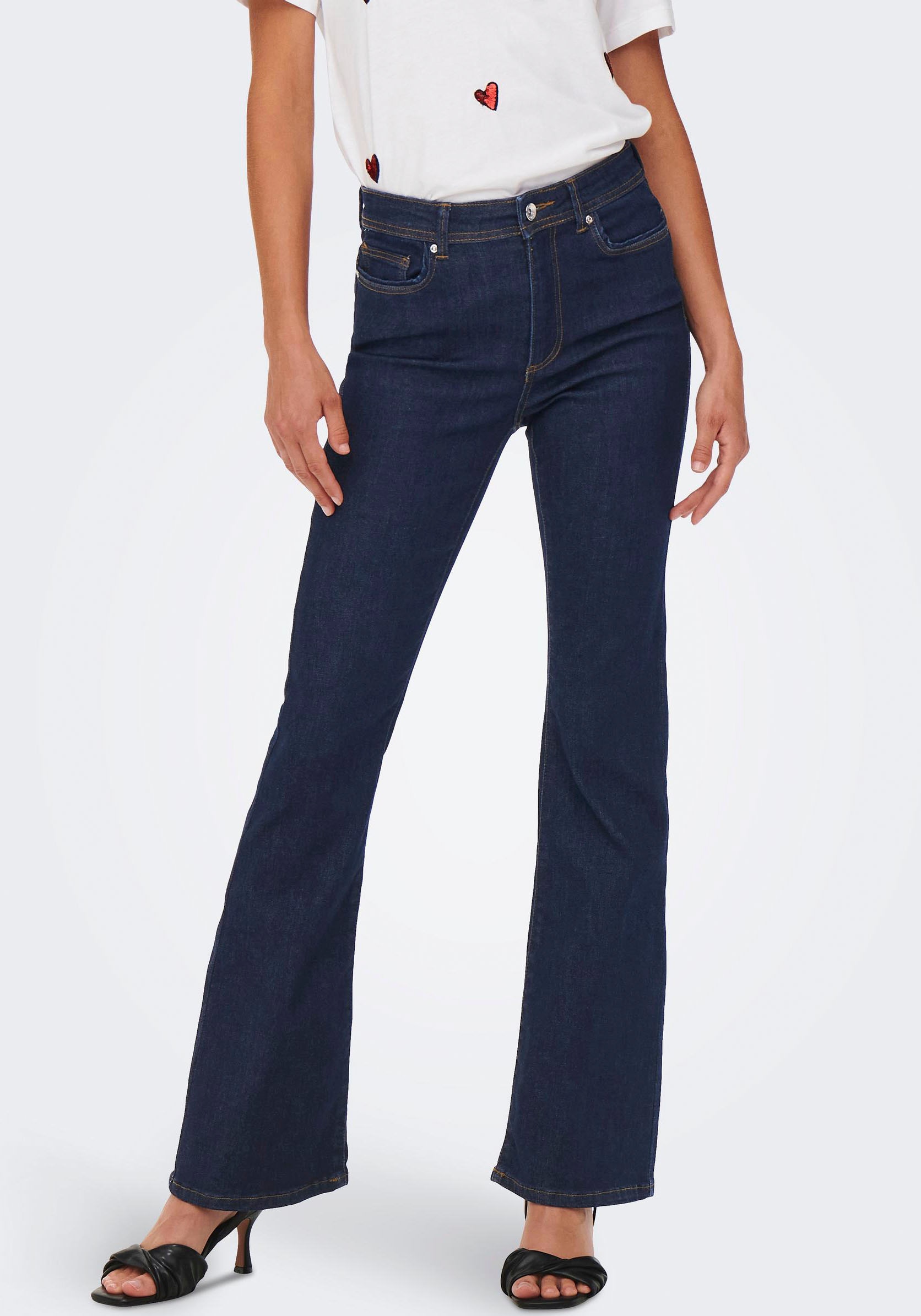 Bootcut-Jeans »ONLWAUW LIFE HW FLARED RINSE DNM«, mit Stretch