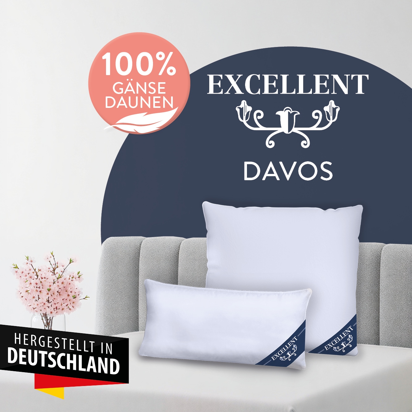 Image of Excellent Daunenbettdecke + 3-Kammer-Kopfkissen "Davos" Bettdecken-Set mit Kopfkissen, Bettdecke 135x200 und 155x220 cm
