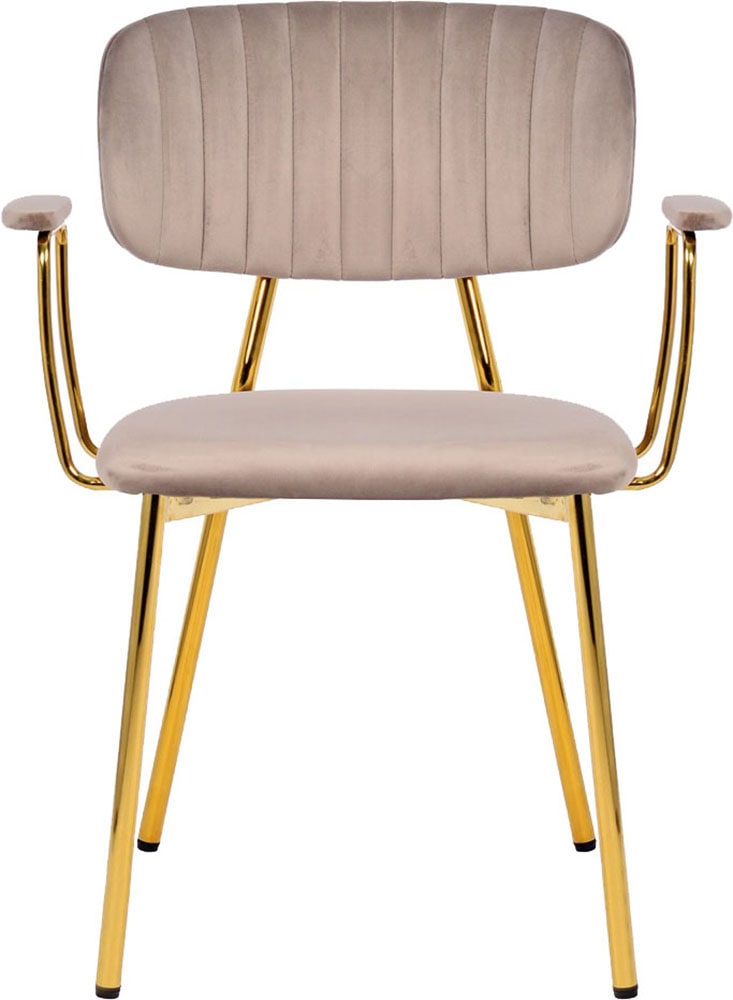 Kayoom Chaise rembourrée »Stuhl Giselle 225 2er-Set, Gestell aus Edelstahl« (Set) 2 cuismit Armlehnen, goldenes Gestell aus Edelstahl, Samtbezug, Ziernähte
