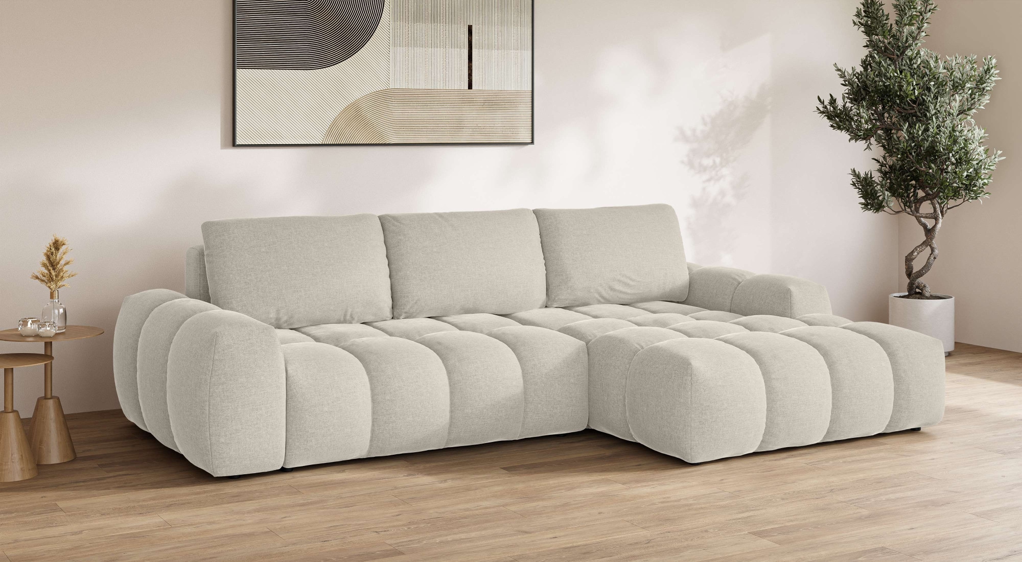 INOSIGN Ecksofa »AZITA klein optionale Schlafsofa mit Bettkasten, B/T/H: 270/166,5/84cm«, L-Form mit Wellenunterfederung, Bubble-Optik