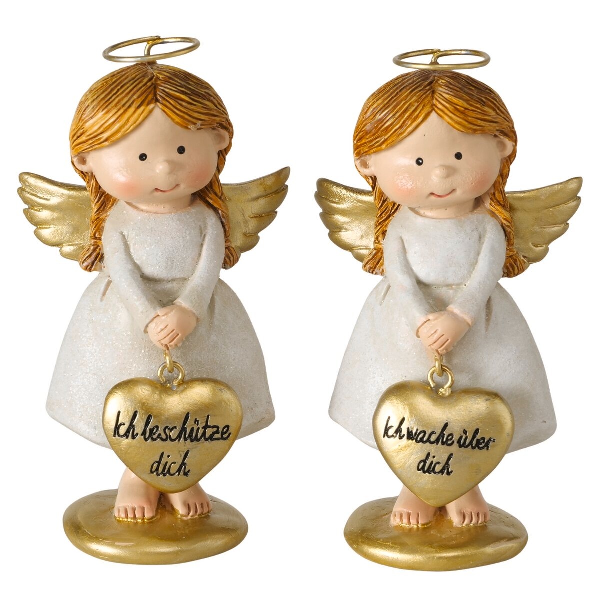 Image of GOODproduct Dekofigur "2er-Set, Glücksbringer mit handgemalten Details und Schriftzügen" Schutzengel, ca. 10cm hoch, liebevolle Geschenkidee