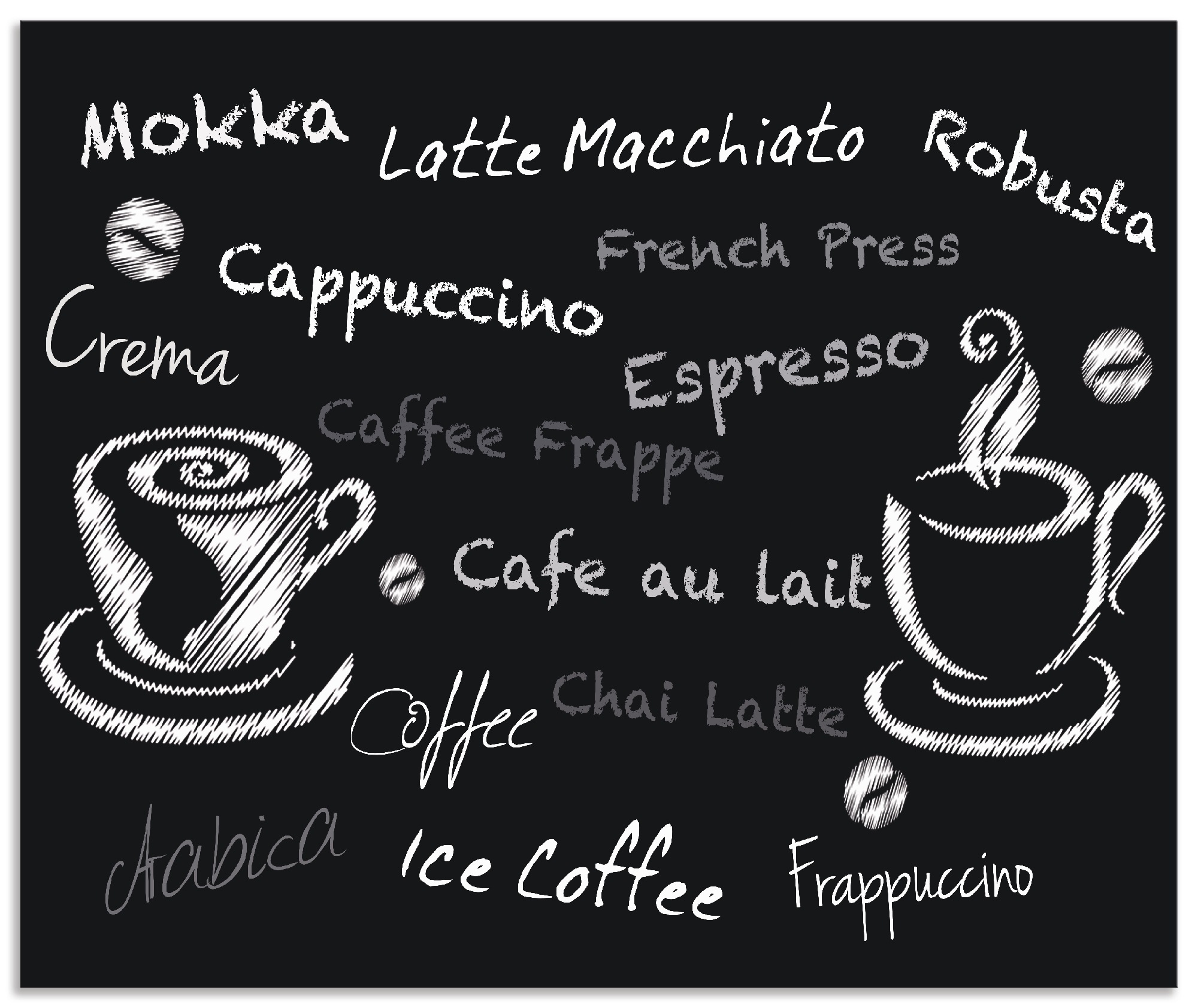 Image of Artland Küchenrückwand »Kaffee. Designelemente auf einer Tafel«, (1 tlg.), selbstklebend in vielen Grössen - Spritzschutz Küche hinter Herd u. Spüle als Wandschutz vor Fett, Wasser u. Schmutz - Rückwand, Wandverkleidung aus Alu bei Ackermann Versand Schwe