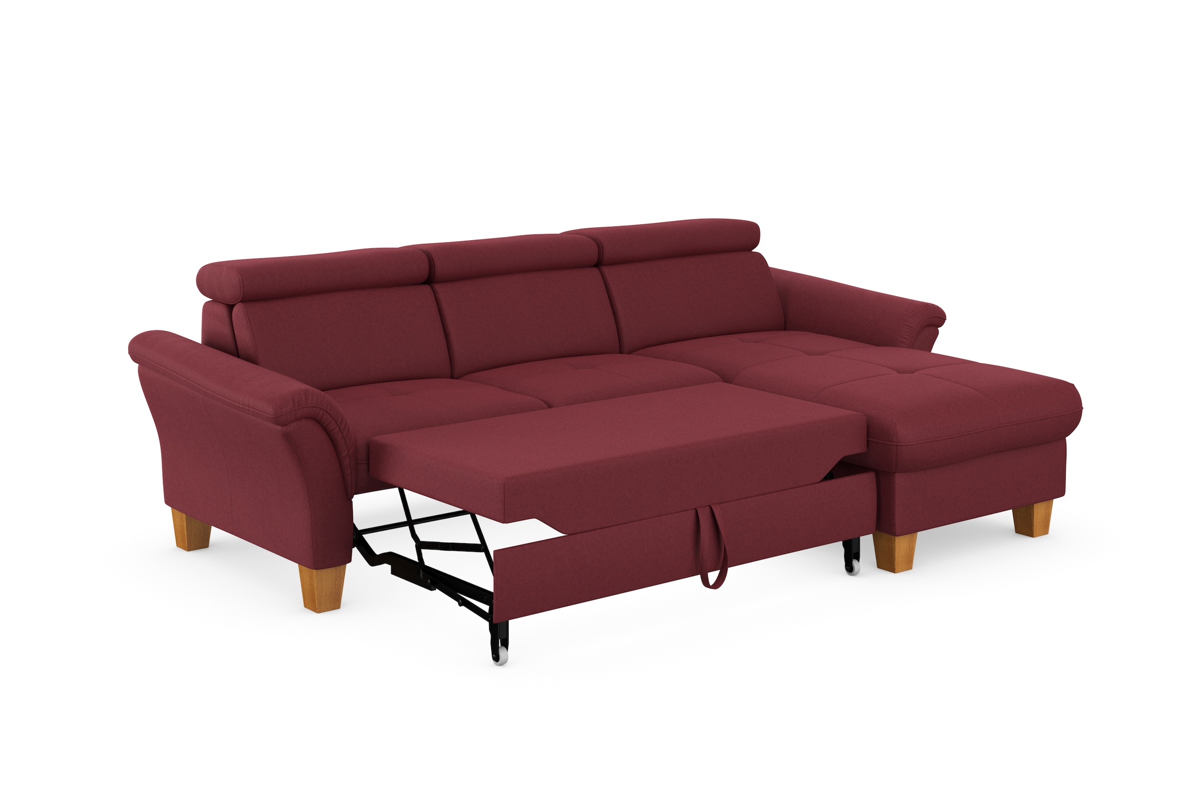 Home affaire Ecksofa »Lindgren L-Form«, wahlweise mit Bett mit klappbaren Rollen, Kasten und Kopfverstellung