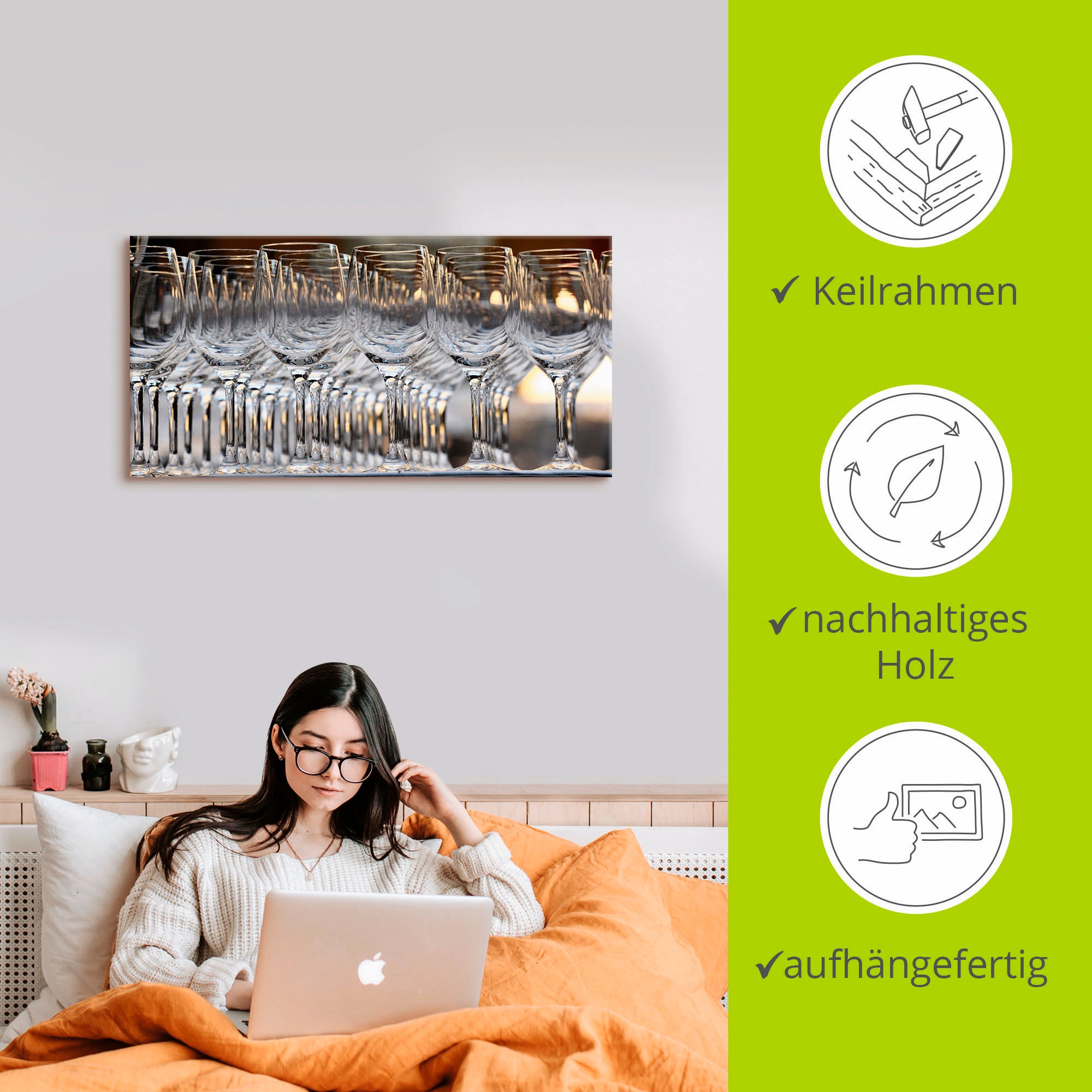 Artland Leinwandbild »Weingläser« Geschirr & Besteck 1 Stk. tlg. auf Holzrahmen gespannt