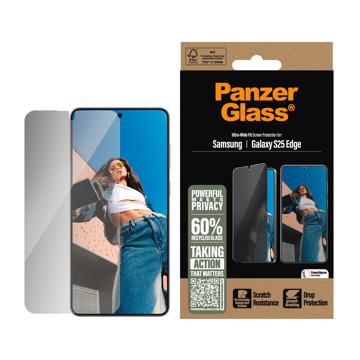 Image of CARE by PanzerGlass Displayschutzglas "Ultra-Wide Fit Privacy Screen Protection" für Samsung Galaxy S25 Edge Displayschutzfolie, Blickschutz, Bildschirmschutz, kratz- & stossfest