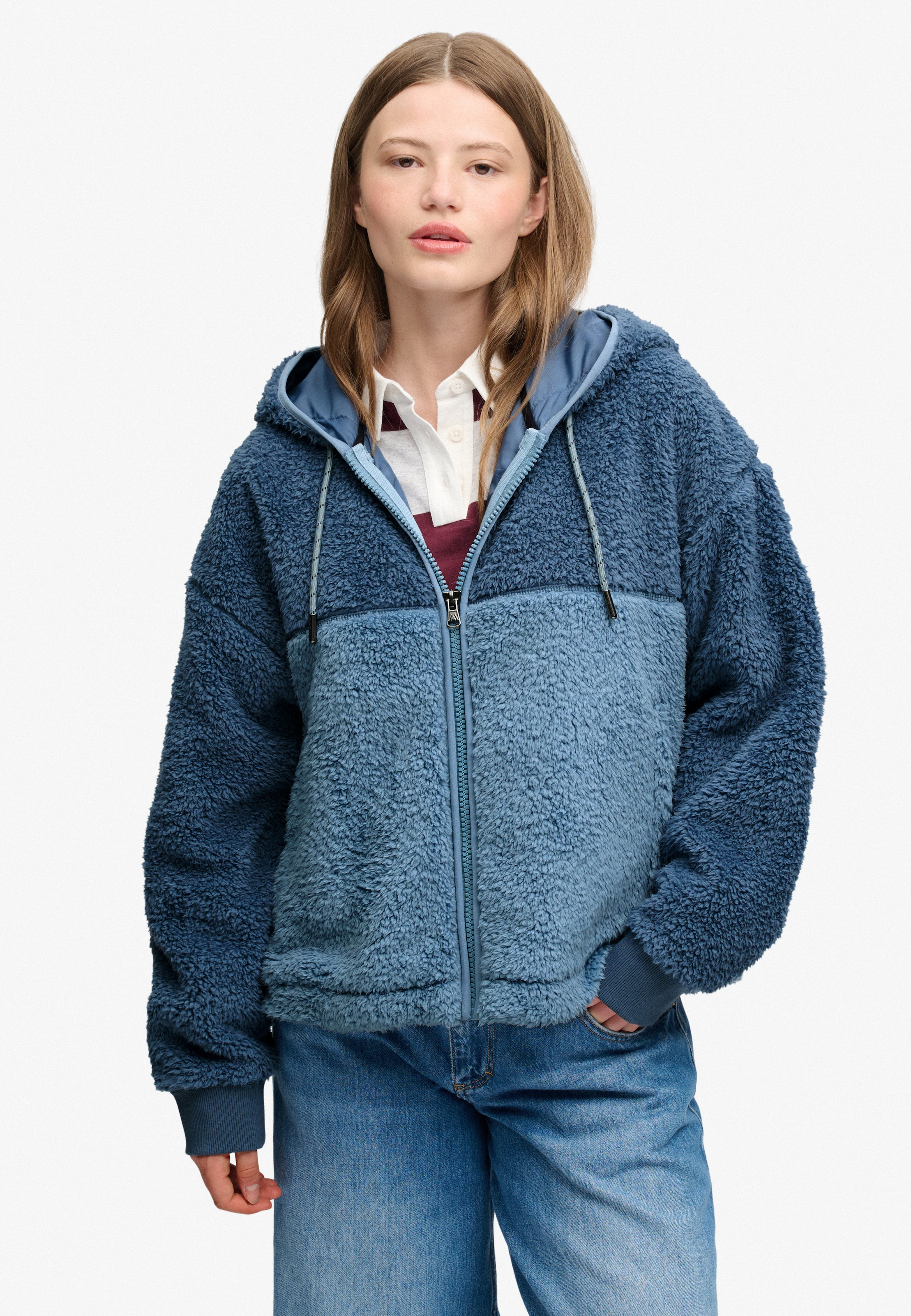 Image of Superdry Kapuzensweatjacke "SUPER SOFT ZIPHOOD" Kunstfaser, oversize