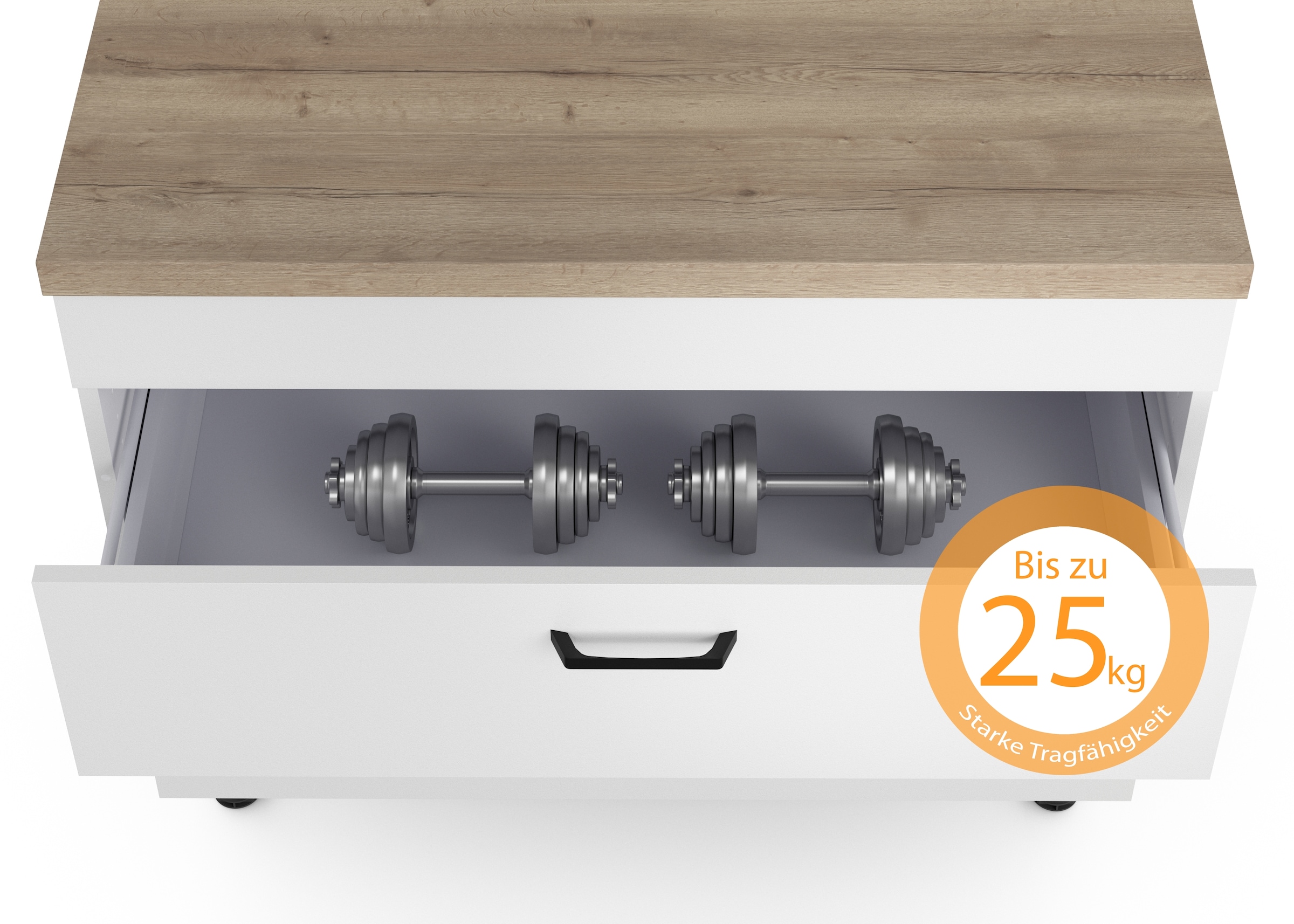 KOCHSTATION Armoire d'encastrement pour table de cuisson »KS-Lucy« Breite 90 cm, mit 2 Auszügen, Soft-Close, höhenverstellbare Füsse