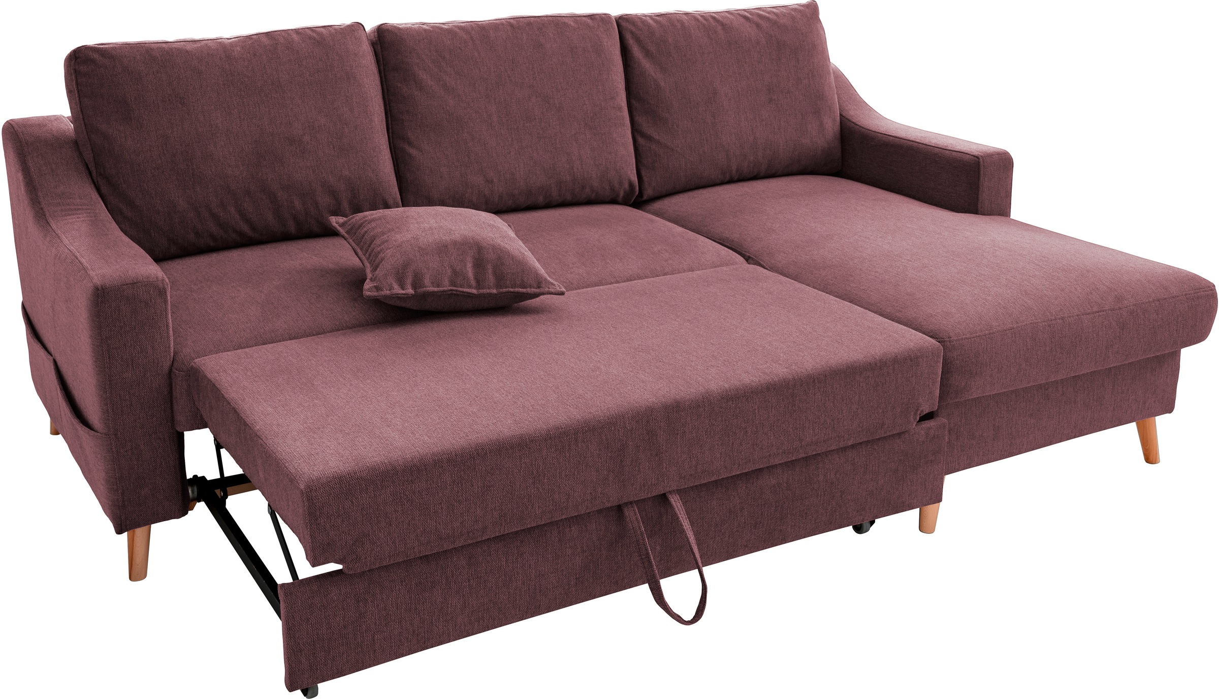 INOSIGN Ecksofa »Valentina L-Form«, 2 Zierkissen, mit Seitentasche, ausziehbarer Liegefläche, Bettkasten