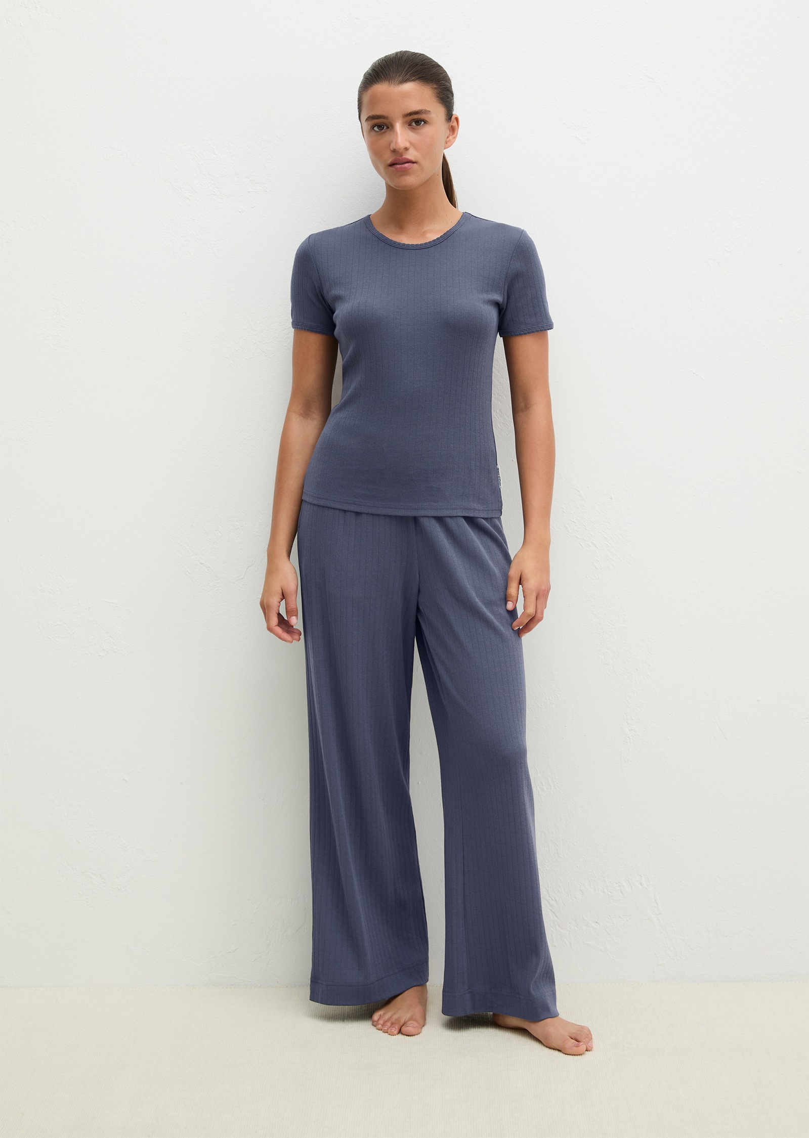 Image of Marc OPolo Pyjamaoberteil "Mixn Match Airy Cotton Rib" Kurzarm, mit feingerippter Ajour-Optik, für Homewear
