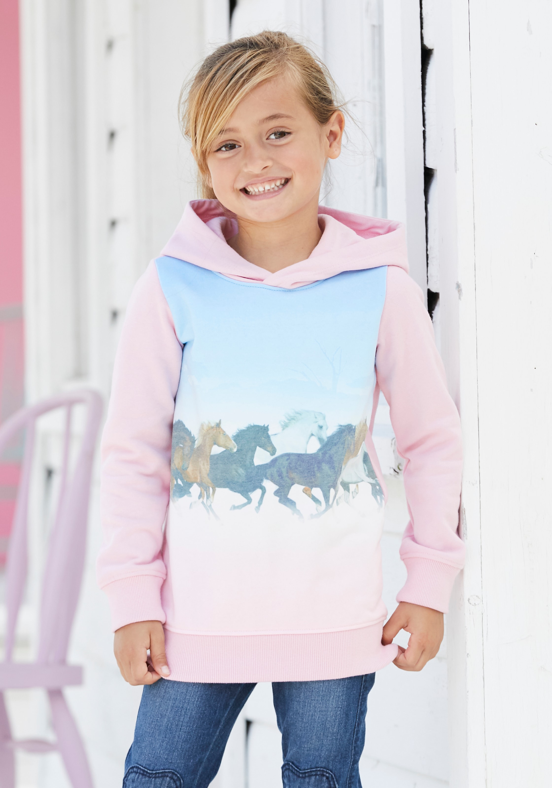 KIDSWORLD Longsweatshirt »für kleine Mädchen«, mit Pferdedruck reduziert!