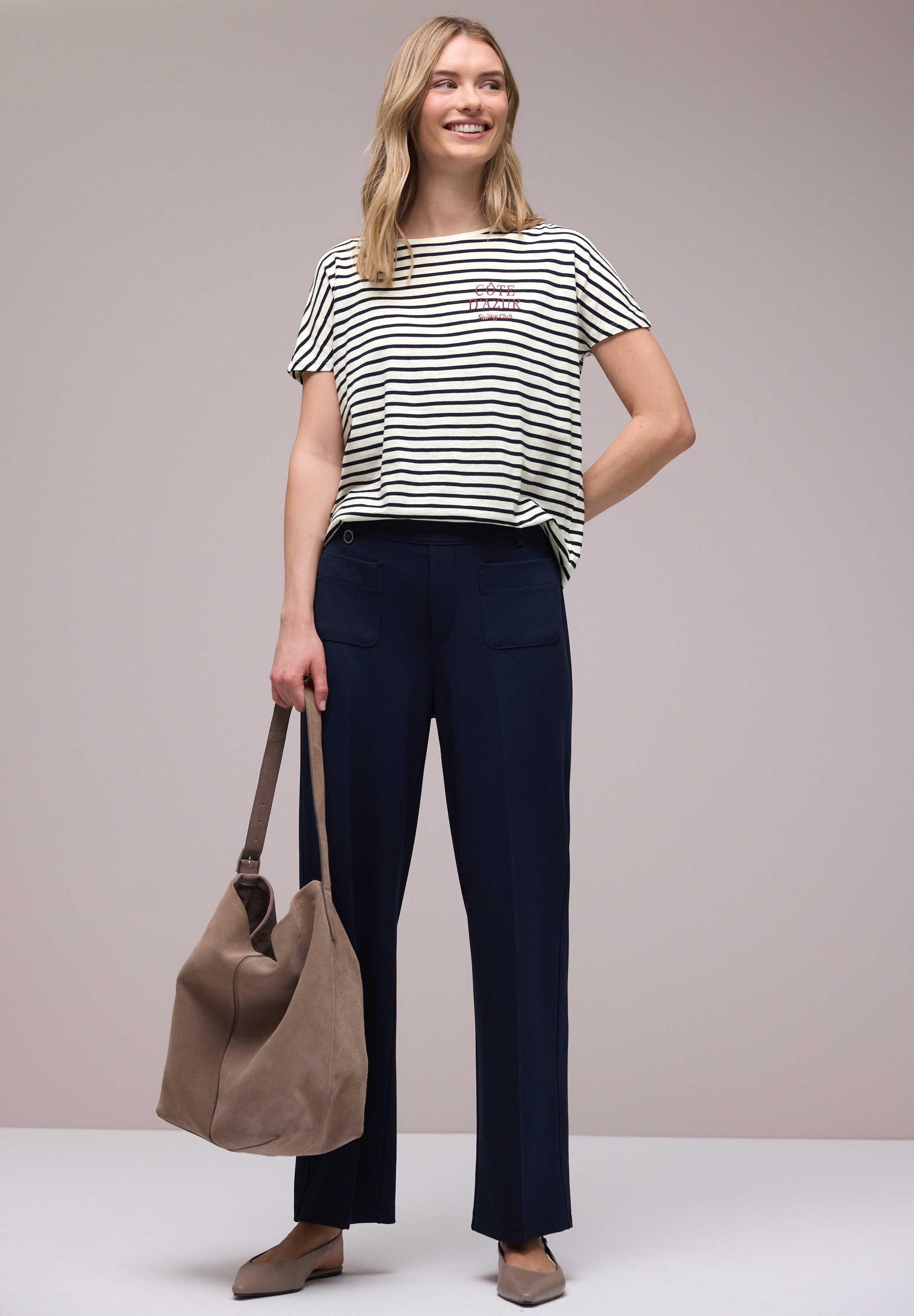 STREET ONE Shirt à col rond Sommershirt mit Streifen