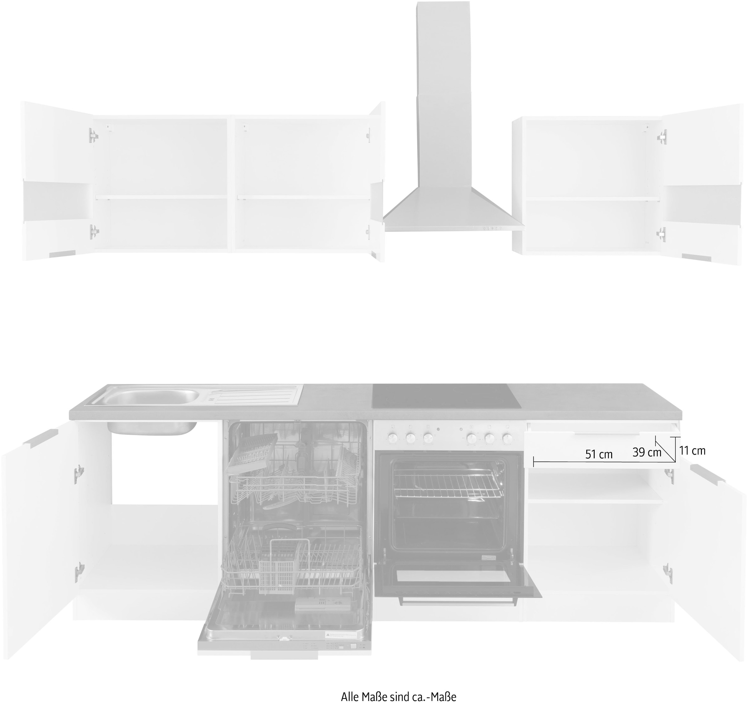 KOCHSTATION Kitchenette »KS-Luhe« 240 cm de large, au choix avec ou sans appareils électriques, façades MDF fraisées