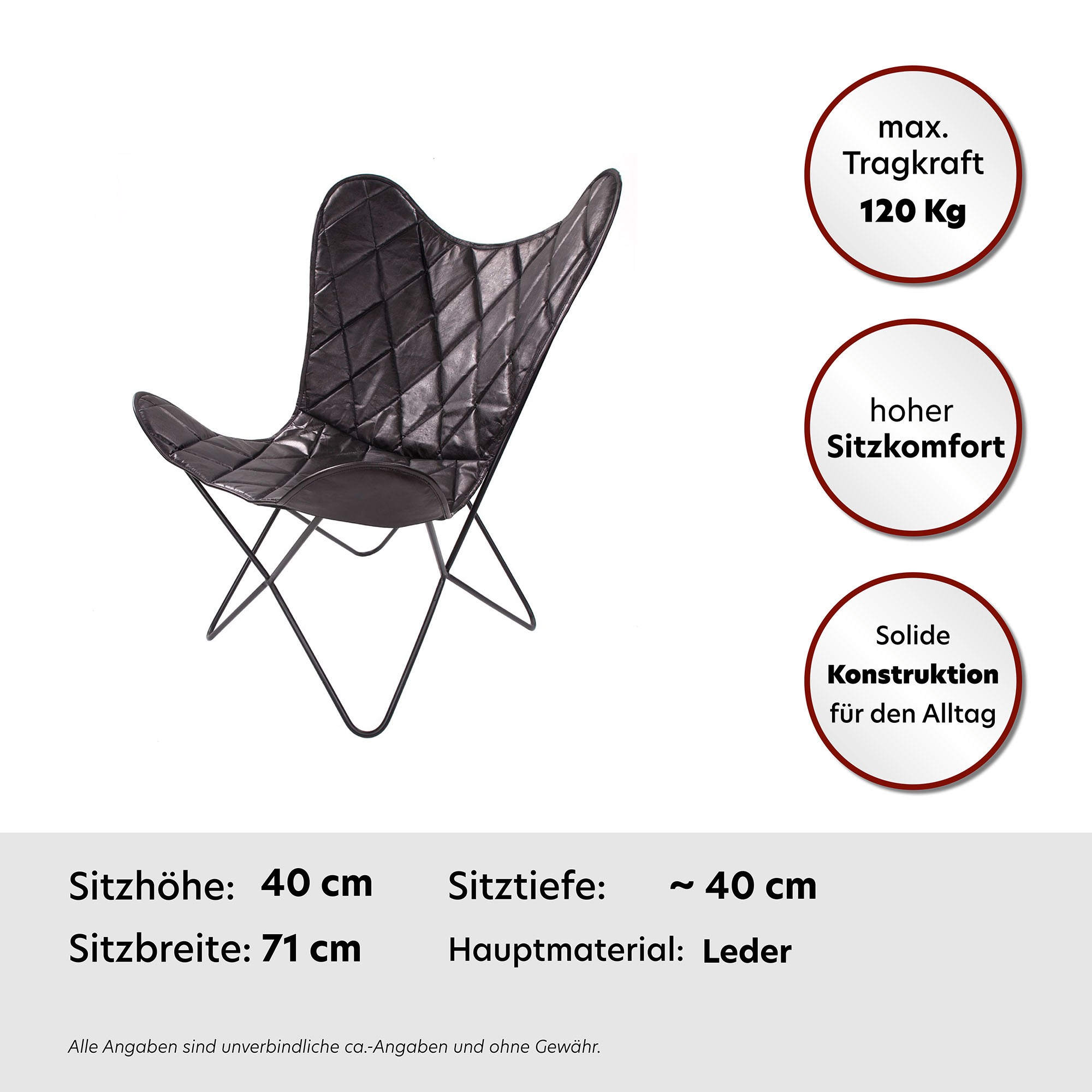 Kayoom 4-Fussstuhl »Schmetterling Stuhl Pablo, Schmetterlingsstuhl aus Leder«, 1 St., pflegeleicht, hochwertig, hochwertig verarbeitet, hoher Sitzkomfort