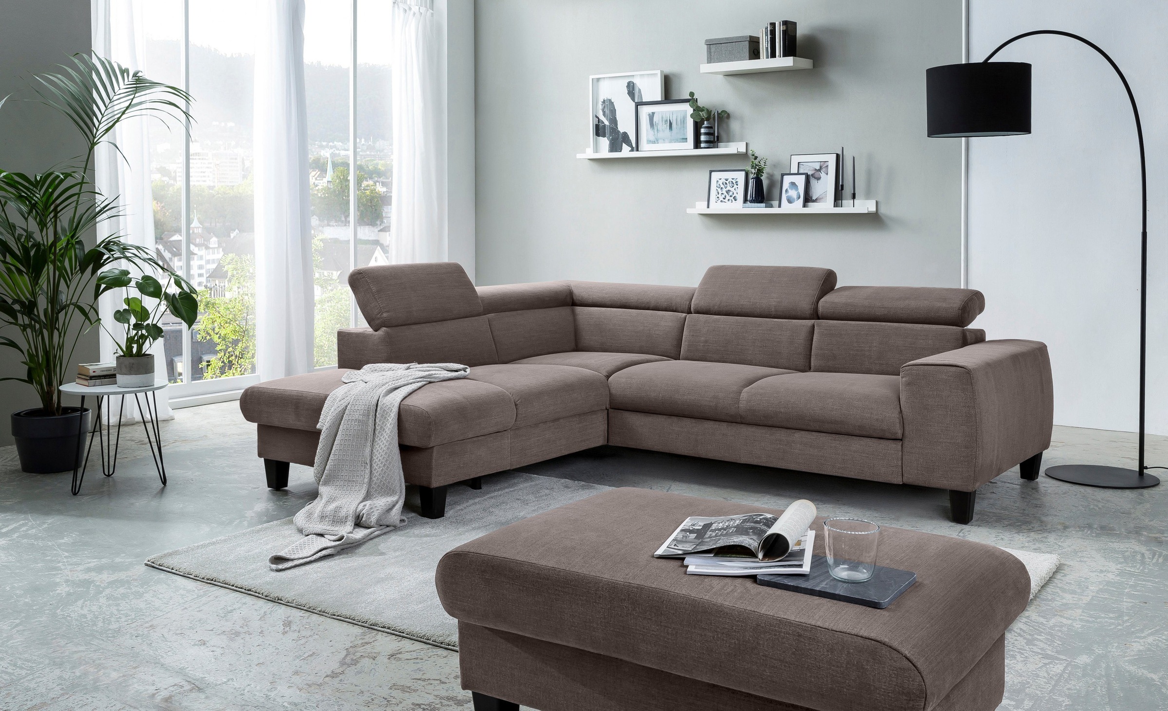 COTTA Polstergarnitur »Morven L-Form«, (Set), Set bestehend aus: Ecksofa mit Kopfteilverstellung & Hocker