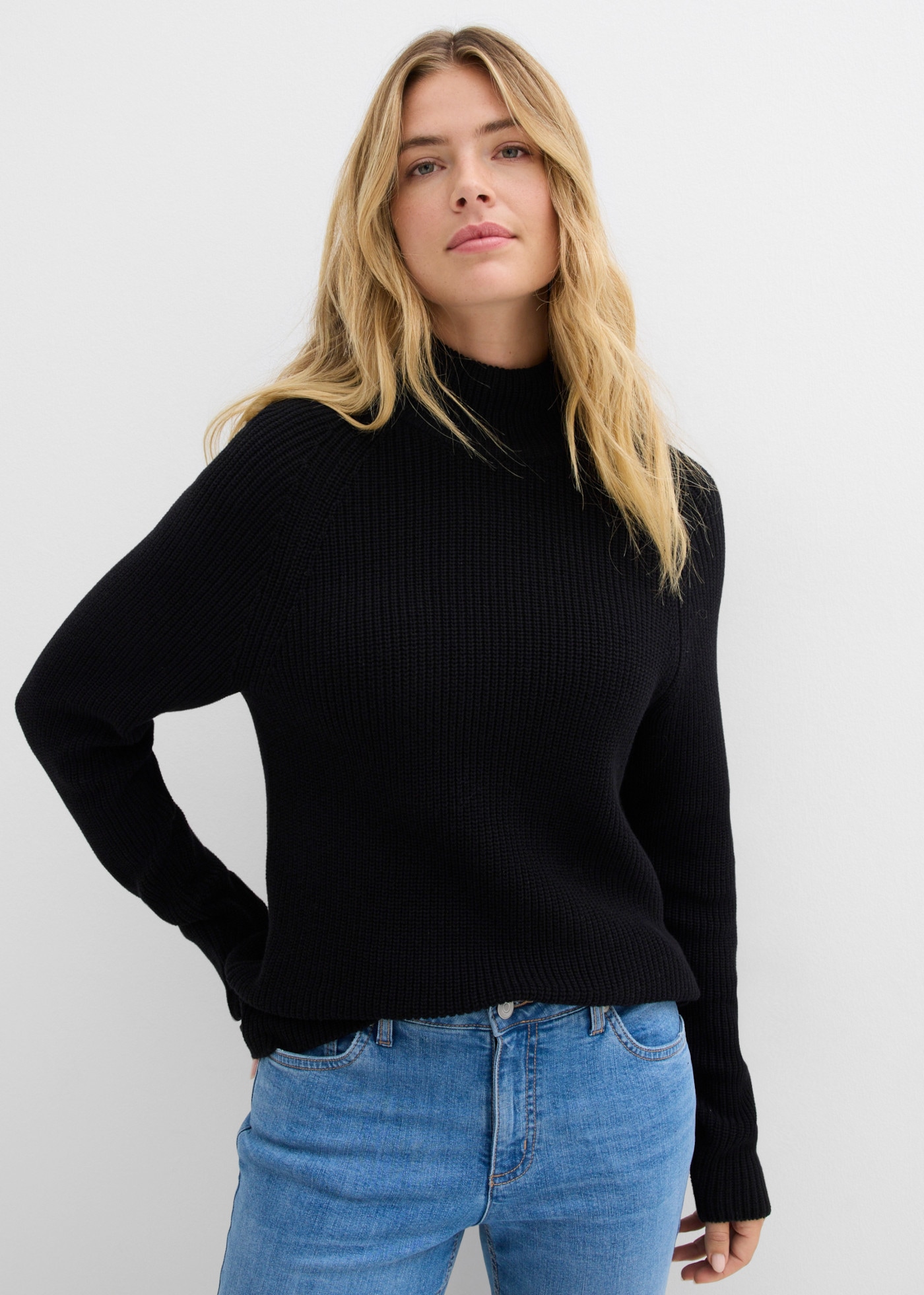 Image of bonprix Strickpullover aus reiner Baumwolle, Loose Fit, mit Stehkragen, im Casual Stil