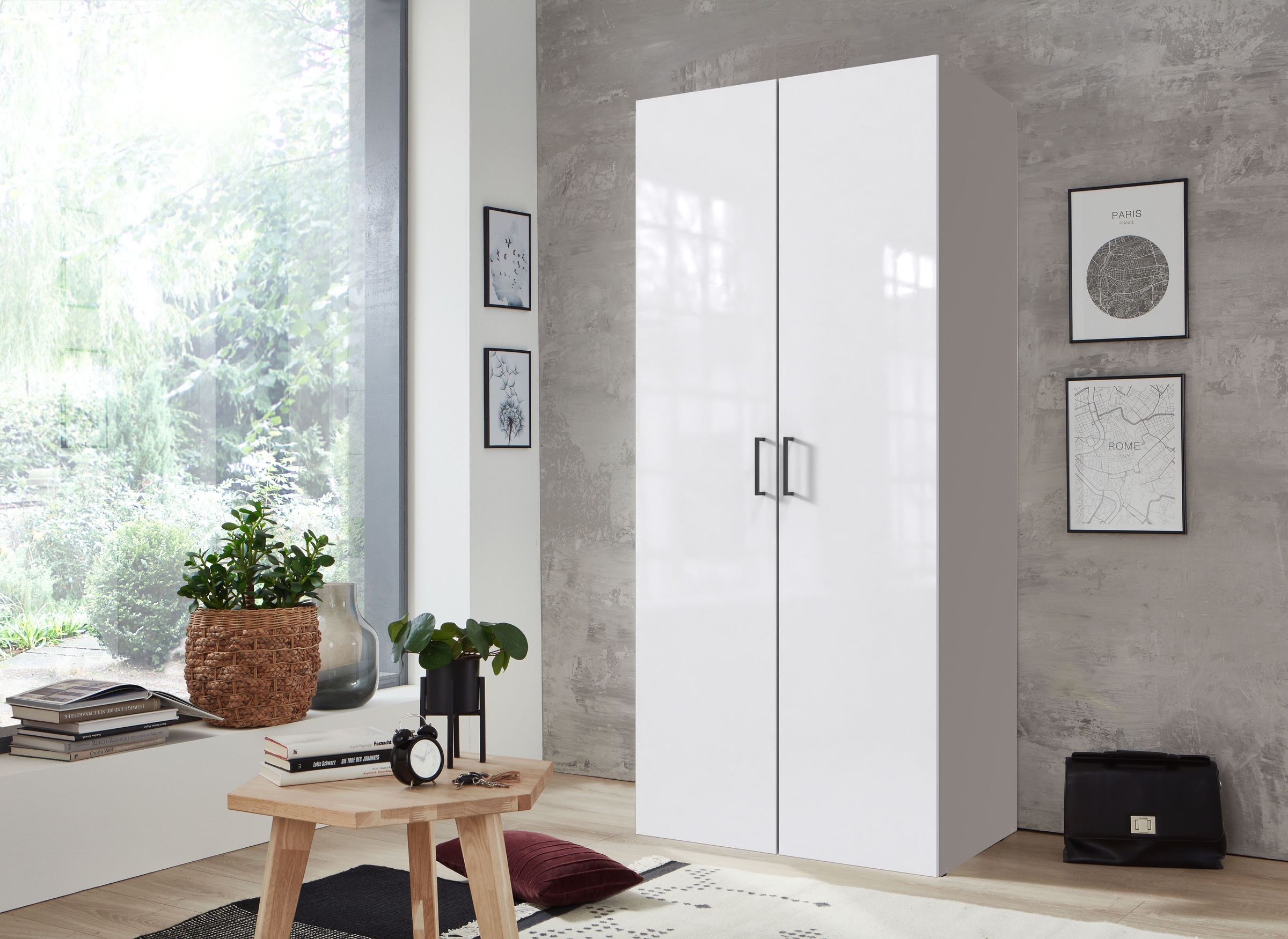 Wimex Kleiderschrank »Mugano,in 8 Breiten,3 Höhen,2 Tiefen, viele Farben, Made in Germany«, (in Basic oder Premium Ausstattung mit 2 weiteren Einlegeböden), mit langen oder kurzen Griffen aus Metall, mit oder ohne Spiegel